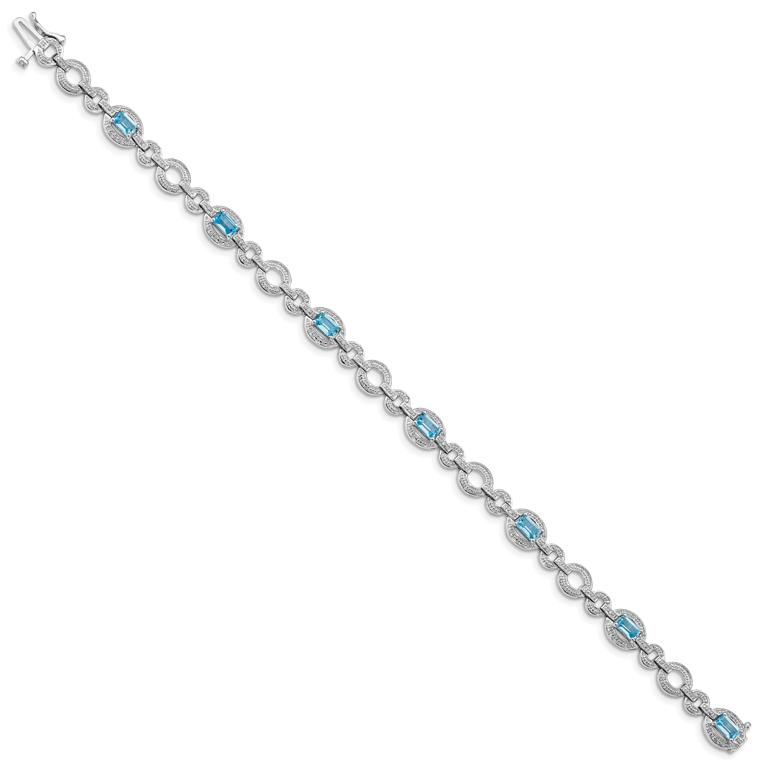 Sterling Silver Rhodium-plated Dia. & Lt Swiss Blue Topaz Oval Bracelet Secondary image