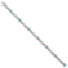 Sterling Silver Rhodium-plated Dia. & Lt Swiss Blue Topaz Oval Bracelet