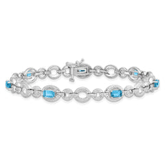 Sterling Silver Rhodium-plated Dia. & Lt Swiss Blue Topaz Oval Bracelet