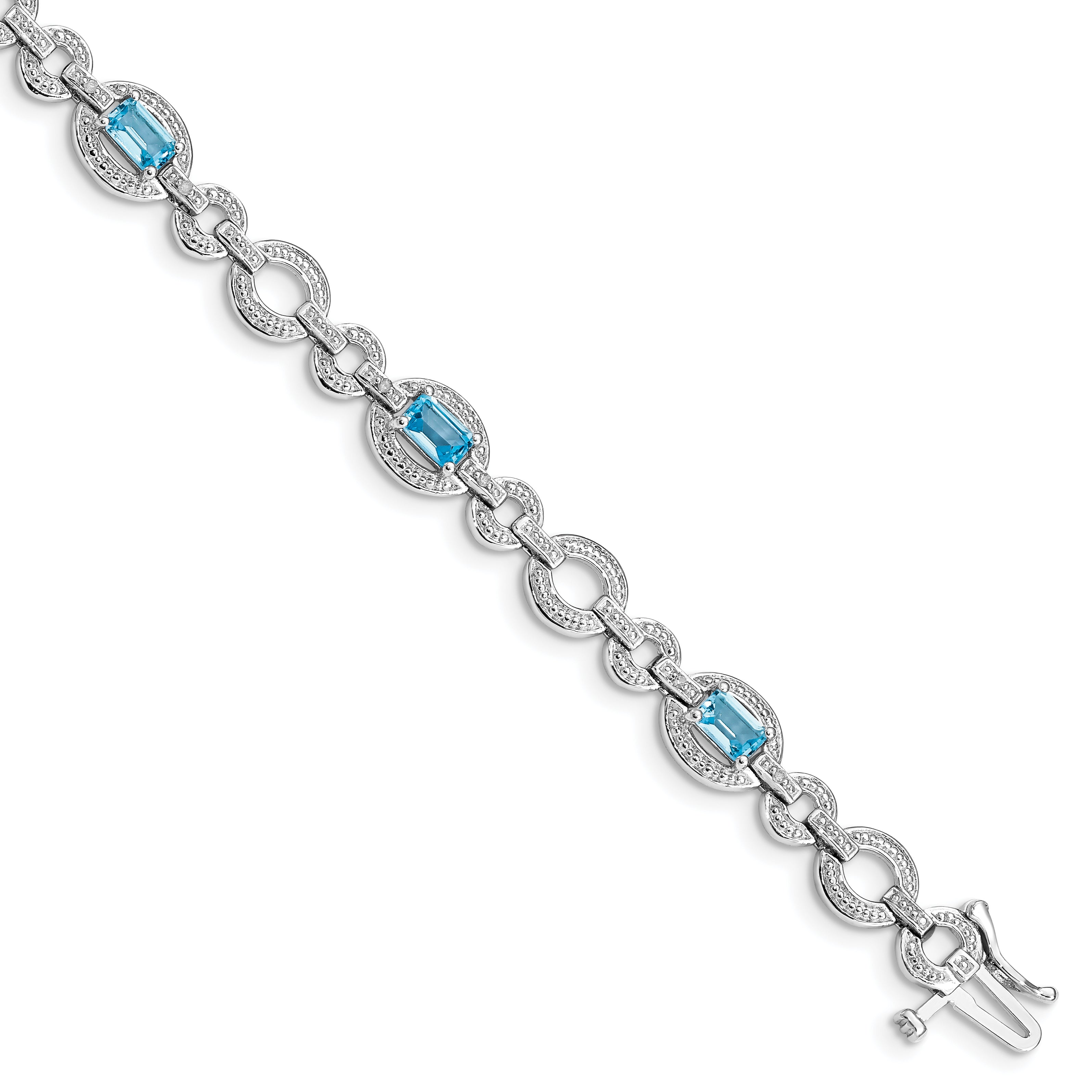 Sterling Silver Rhodium-plated Dia. & Lt Swiss Blue Topaz Oval Bracelet