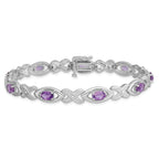 Sterling Silver Rhodium-plated Diamond & Amethyst Bracelet