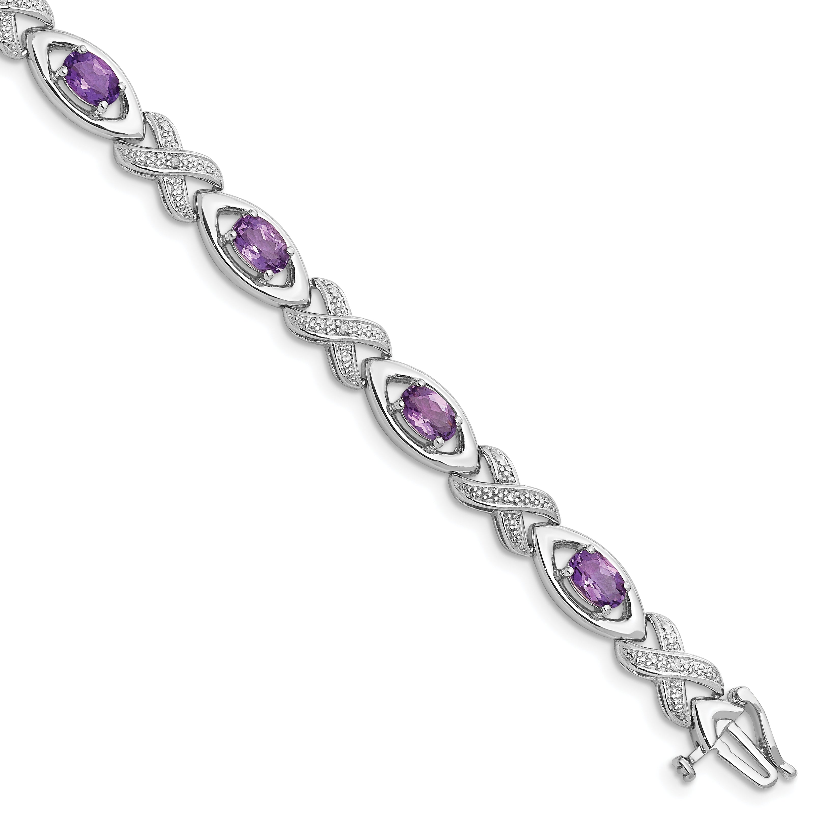 Sterling Silver Rhodium-plated Diamond & Amethyst Bracelet Main image