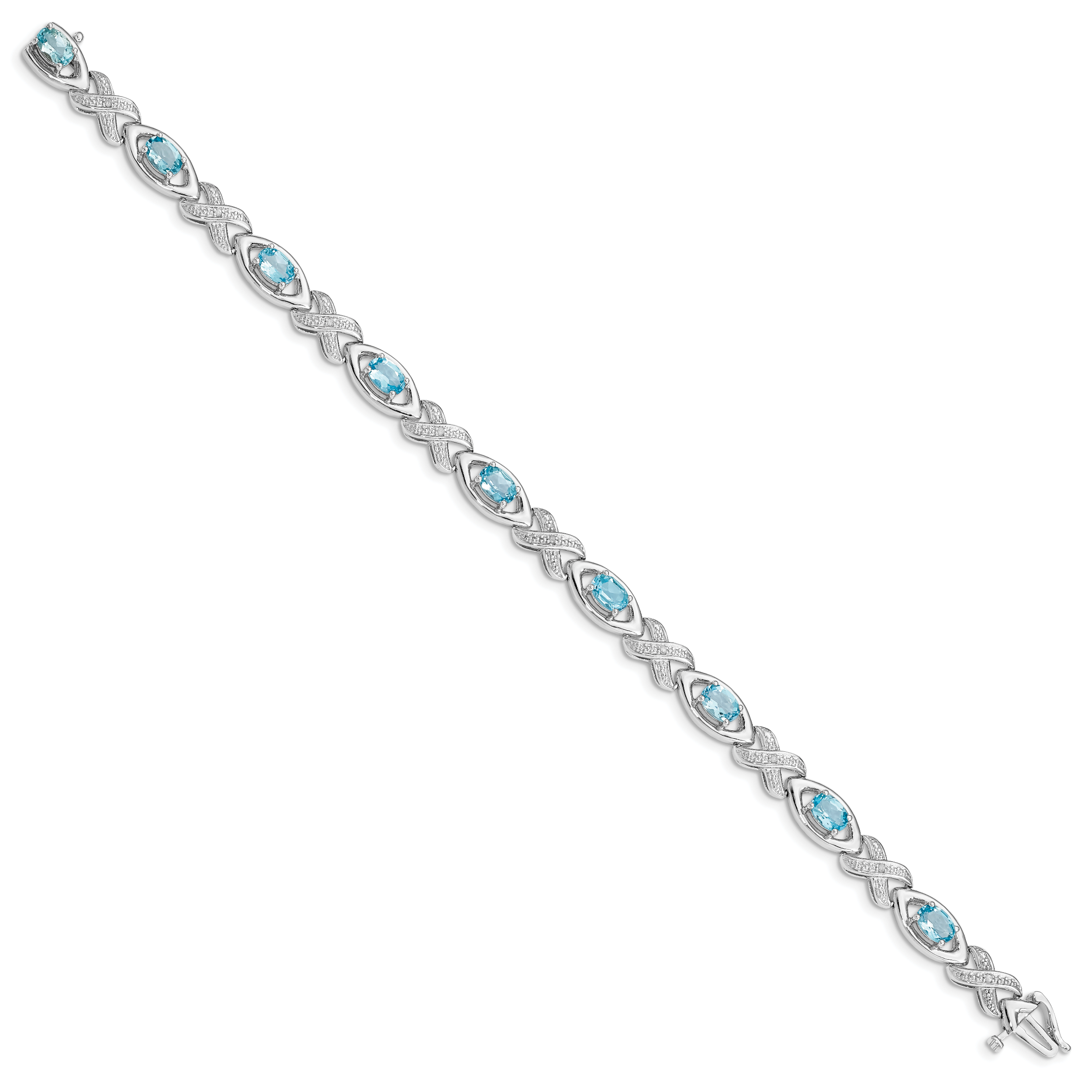 Sterling Silver Rhodium-plated Diamond & Light Swiss Blue Topaz Bracelet Secondary image