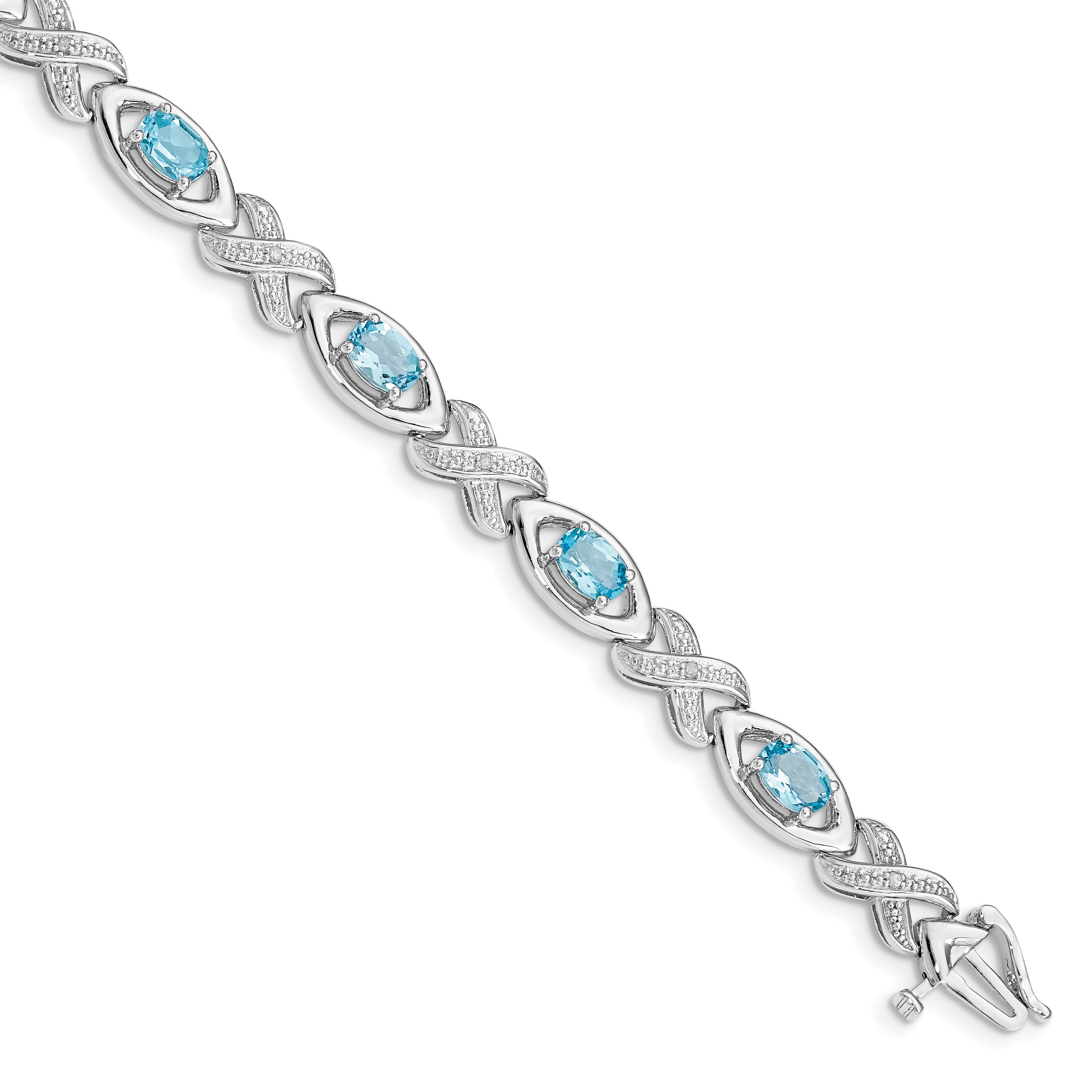 Sterling Silver Rhodium-plated Diamond & Light Swiss Blue Topaz Bracelet Main image