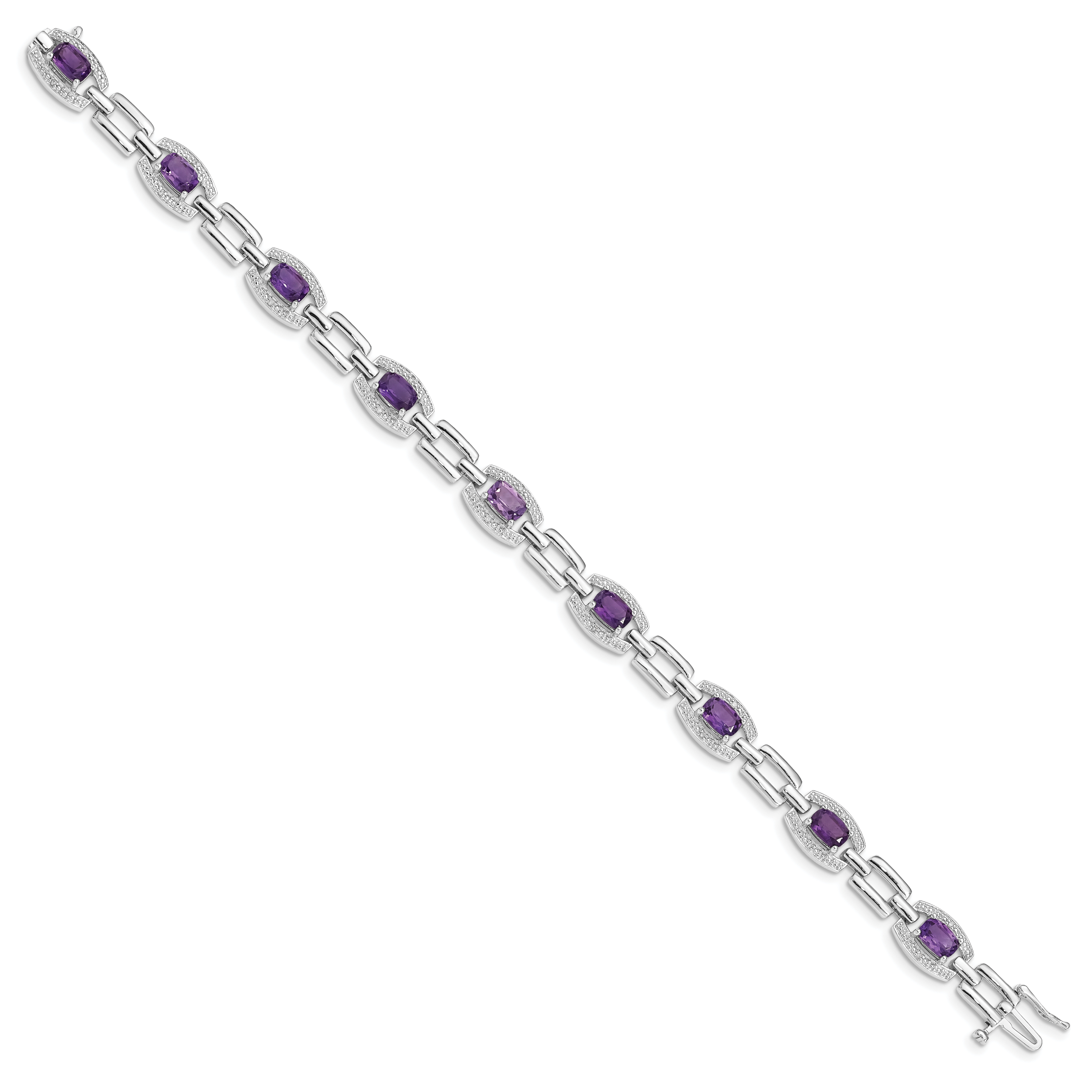 Sterling Silver Rhodium-plated Diamond & Amethyst Bracelet Secondary image