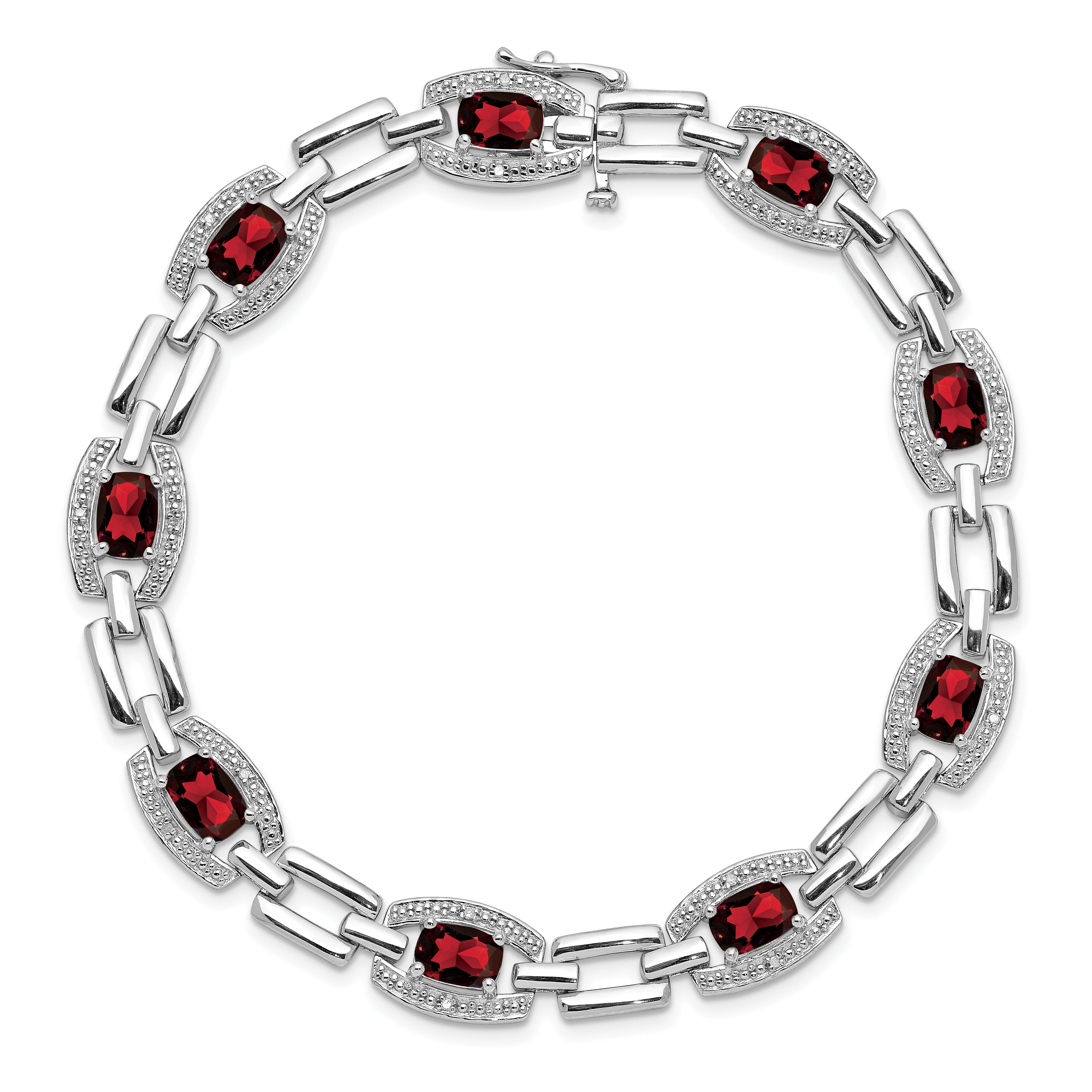 Sterling Silver Rhodium-plated Diamond & Garnet Bracelet