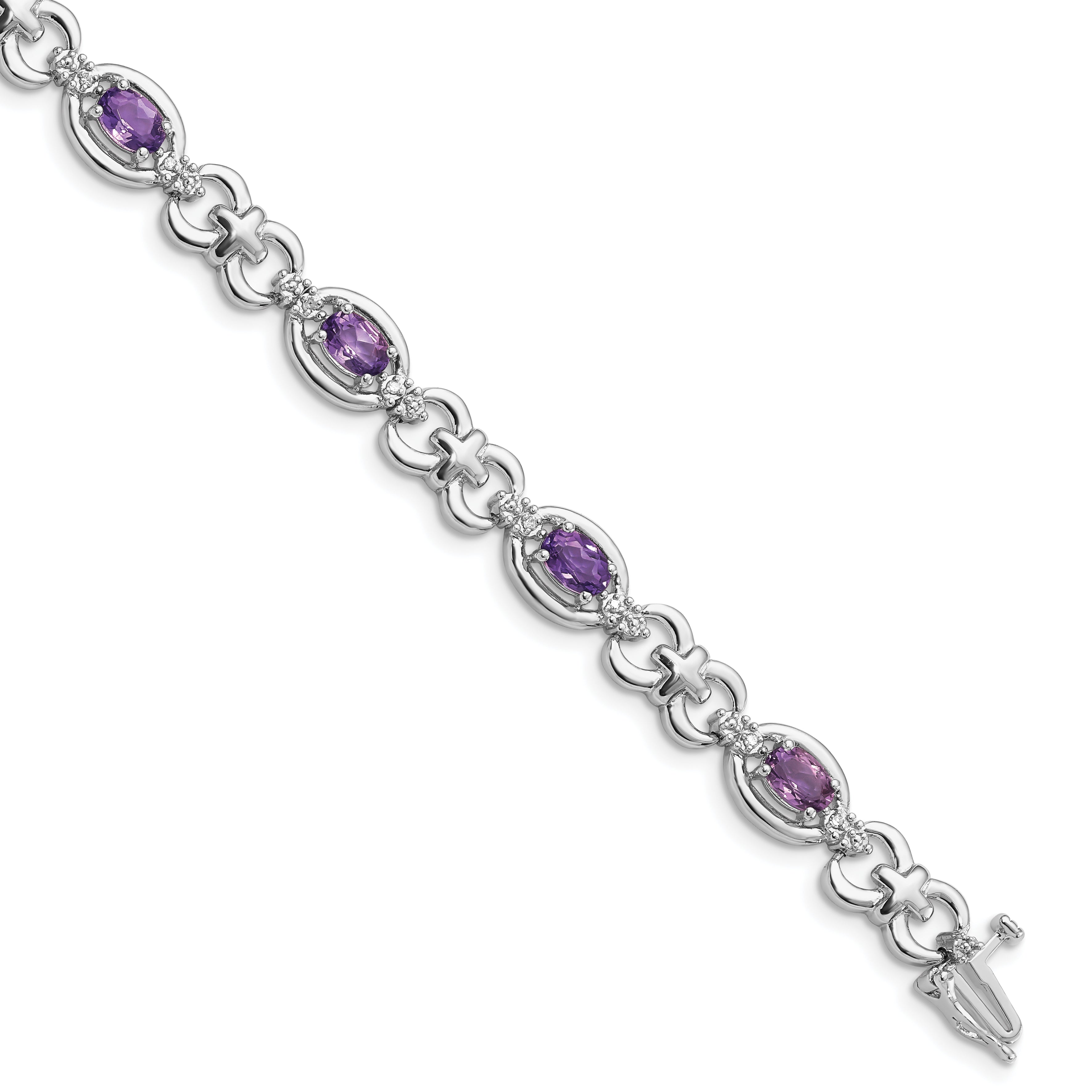Sterling Silver Rhodium-plated Diamond & Amethyst Bracelet Main image