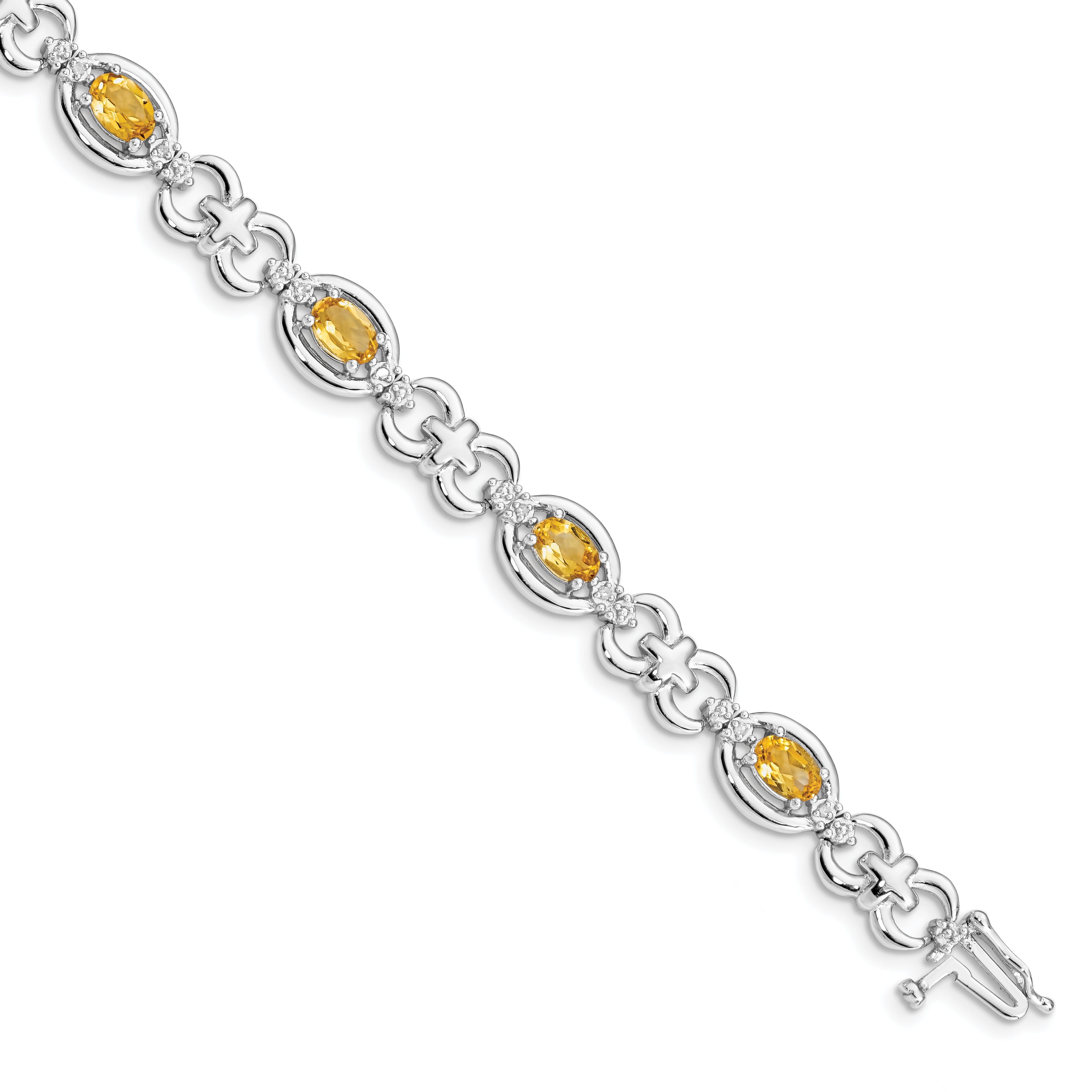 Sterling Silver Rhodium-plated Diamond & Citrine Bracelet Main image