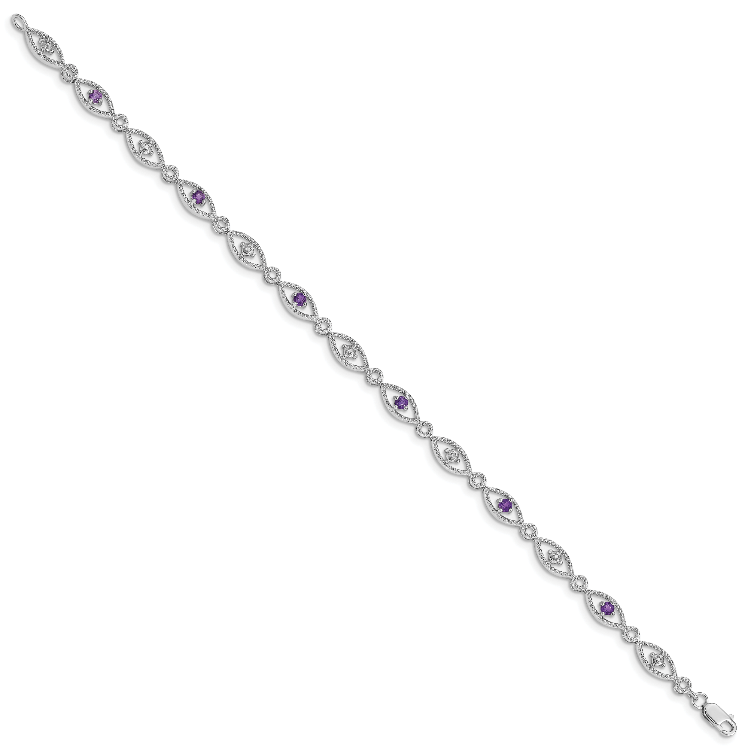 Sterling Silver Rhodium-plated Amethyst Diamond Bracelet Secondary image