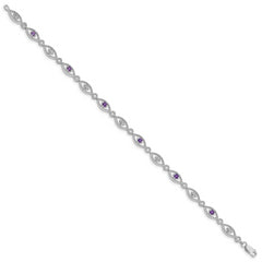 Sterling Silver Rhodium-plated Amethyst Diamond Bracelet