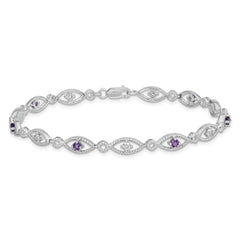 Sterling Silver Rhodium-plated Amethyst Diamond Bracelet