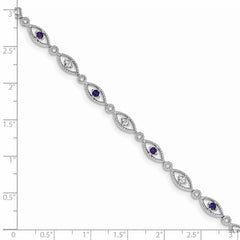 Sterling Silver Rhodium-plated Amethyst Diamond Bracelet