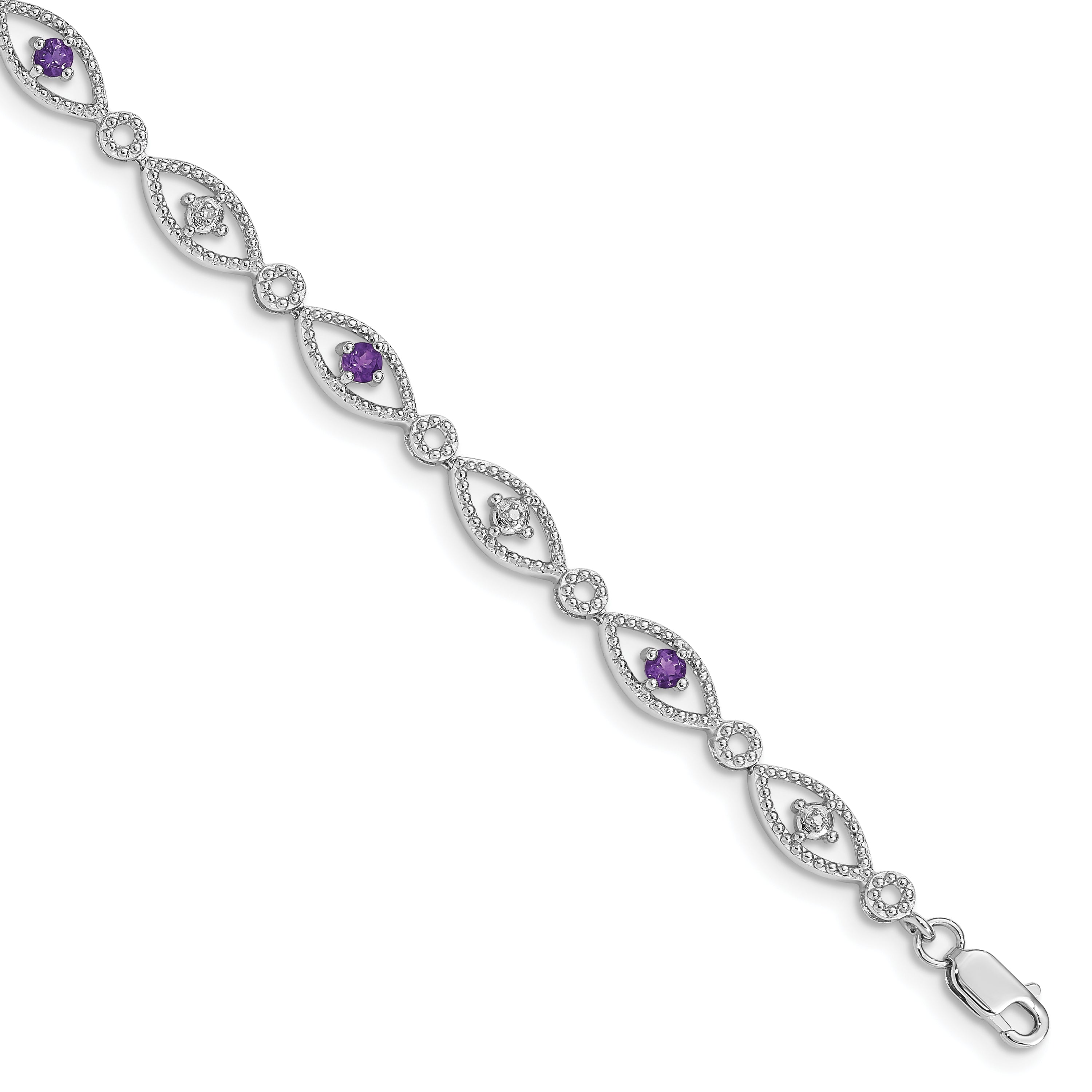 Sterling Silver Rhodium-plated Amethyst Diamond Bracelet