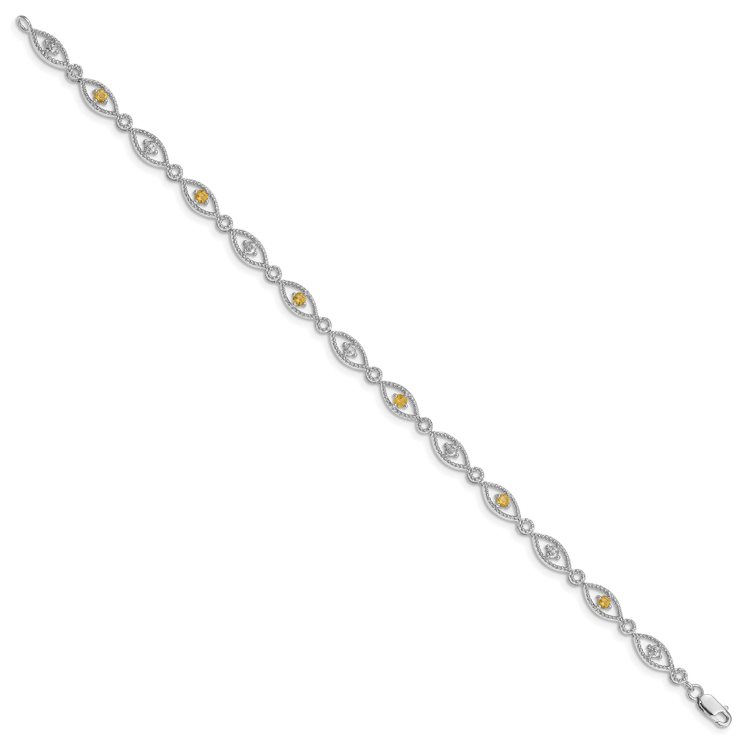 Sterling Silver Rhodium-plated Citrine Diamond Bracelet Secondary image