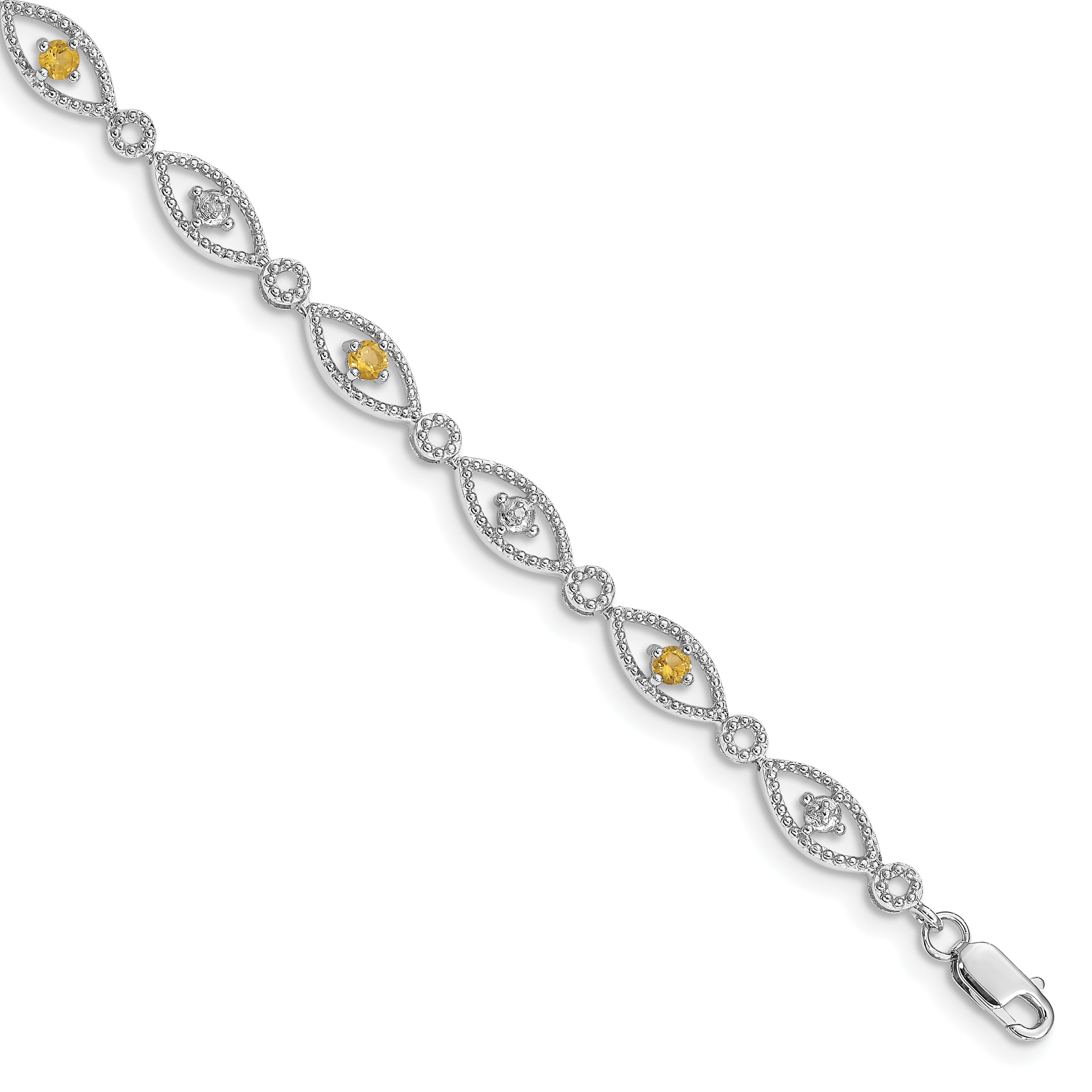 Sterling Silver Rhodium-plated Citrine Diamond Bracelet Main image