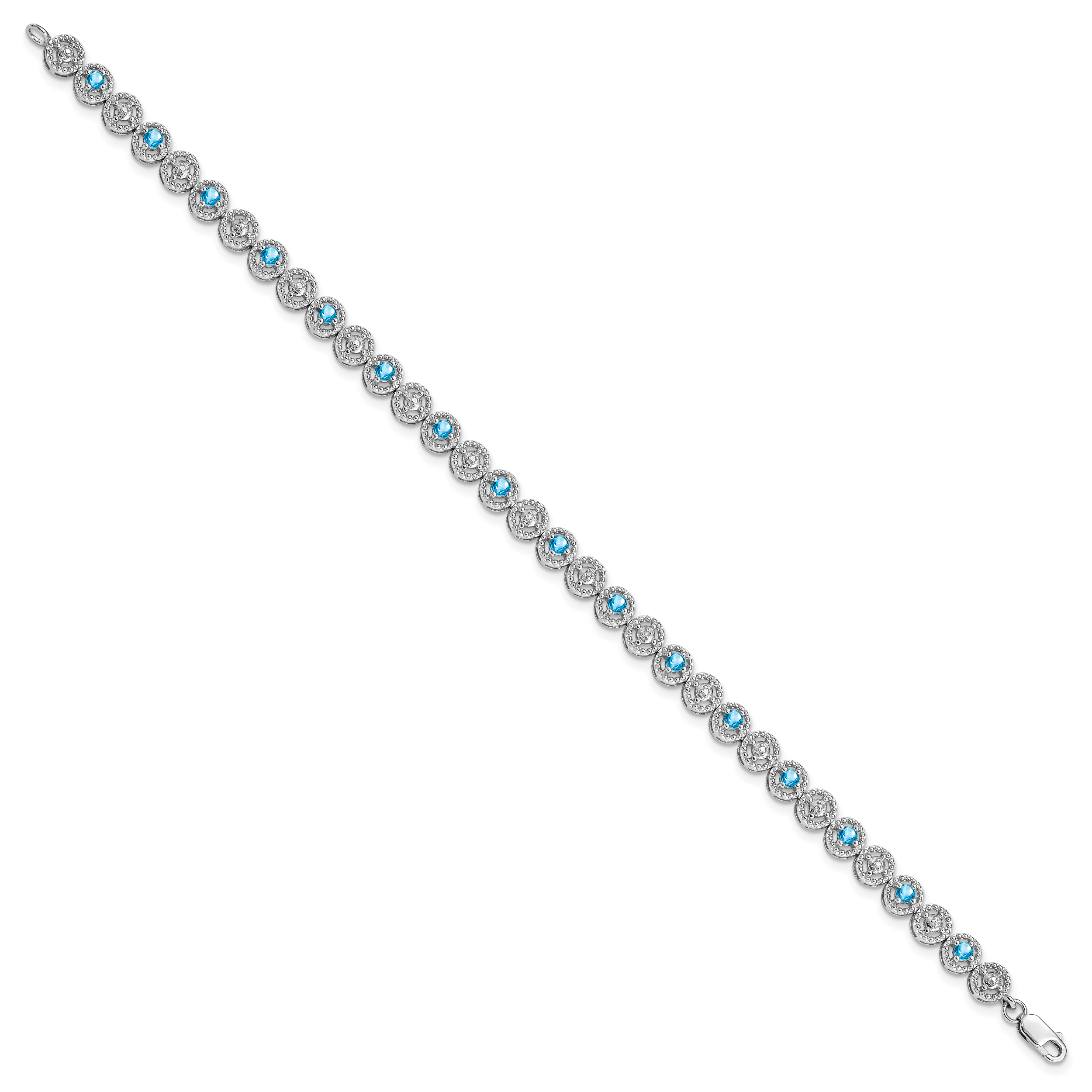 Sterling Silver Rhodium-plated Blue Topaz Diamond Bracelet Secondary image