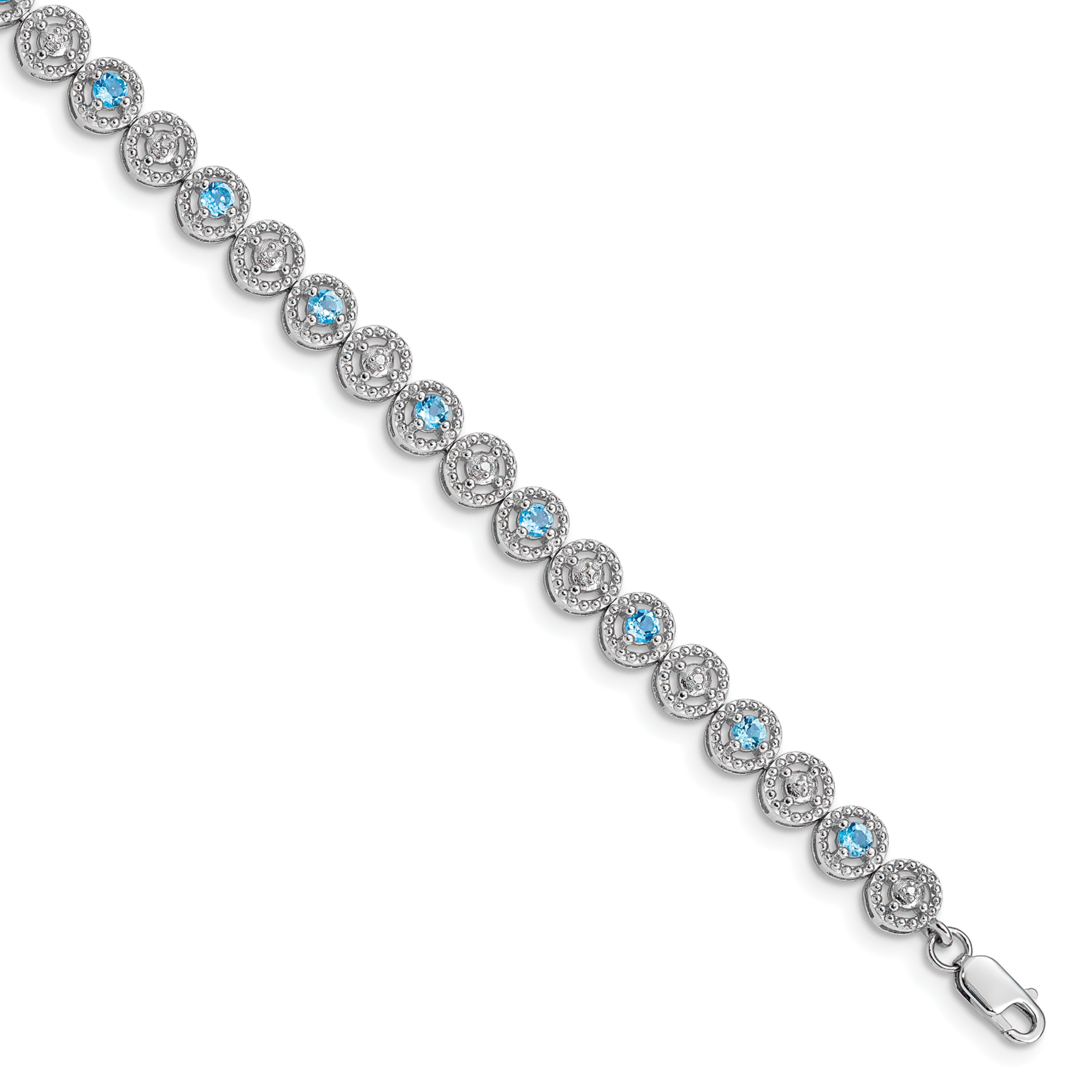 Sterling Silver Rhodium-plated Blue Topaz Diamond Bracelet Main image