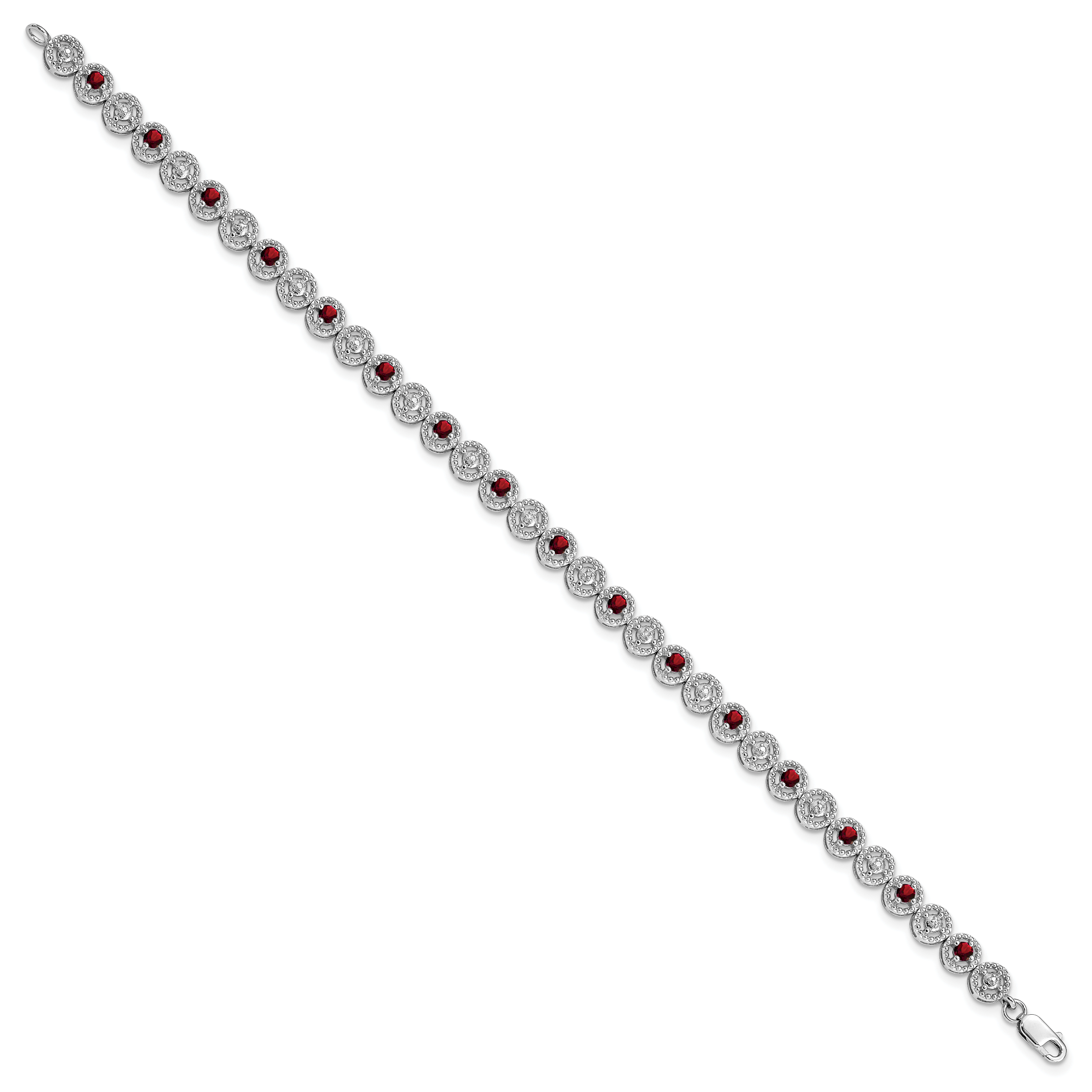 Sterling Silver Rhodium-plated Garnet Diamond Bracelet Secondary image
