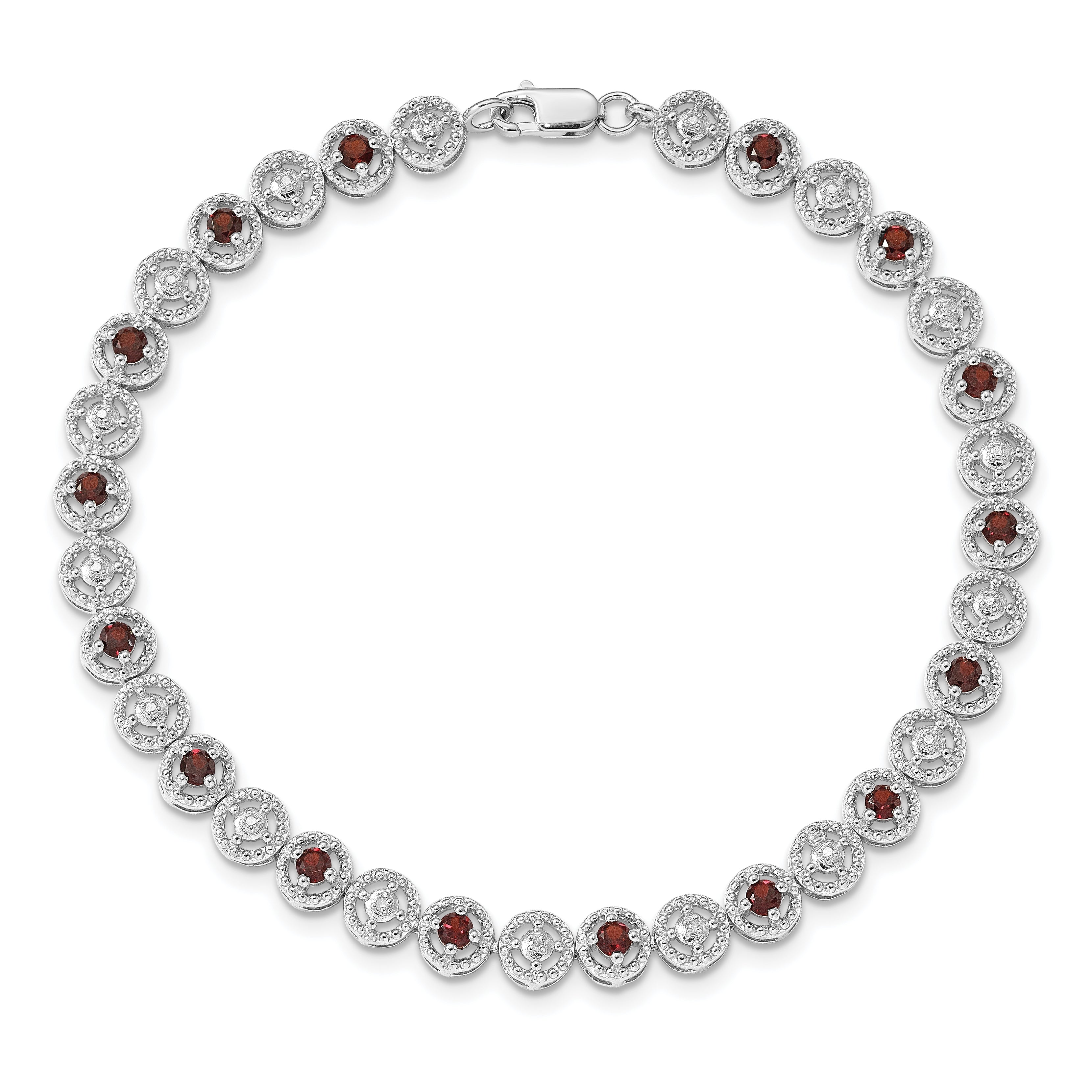 Sterling Silver Rhodium-plated Garnet Diamond Bracelet