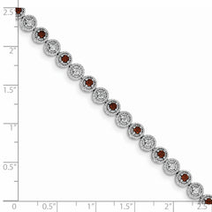 Sterling Silver Rhodium-plated Garnet Diamond Bracelet