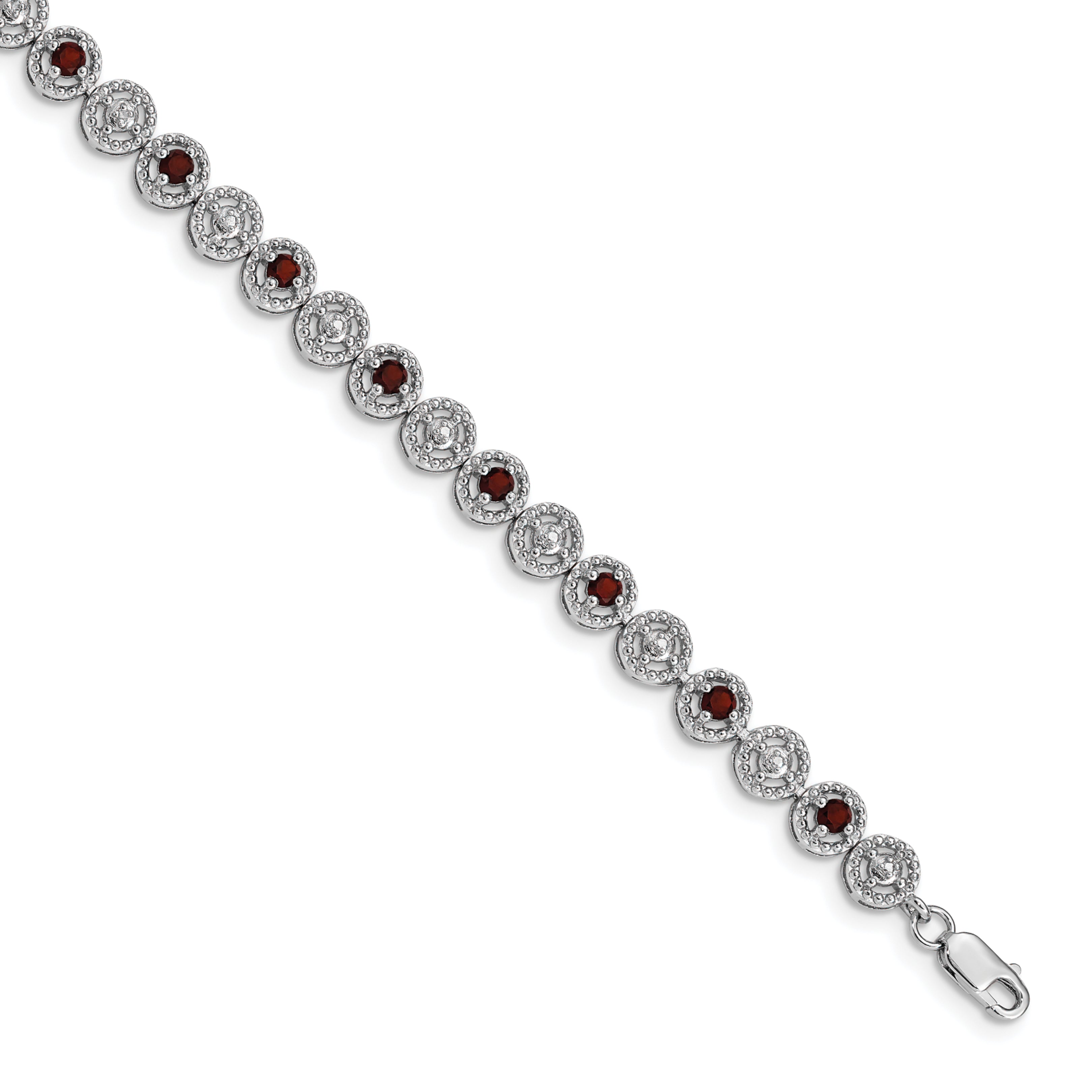 Sterling Silver Rhodium-plated Garnet Diamond Bracelet Main image