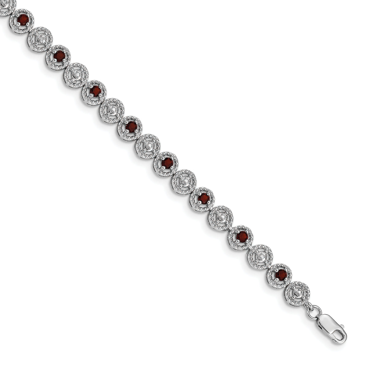 Sterling Silver Rhodium-plated Garnet Diamond Bracelet