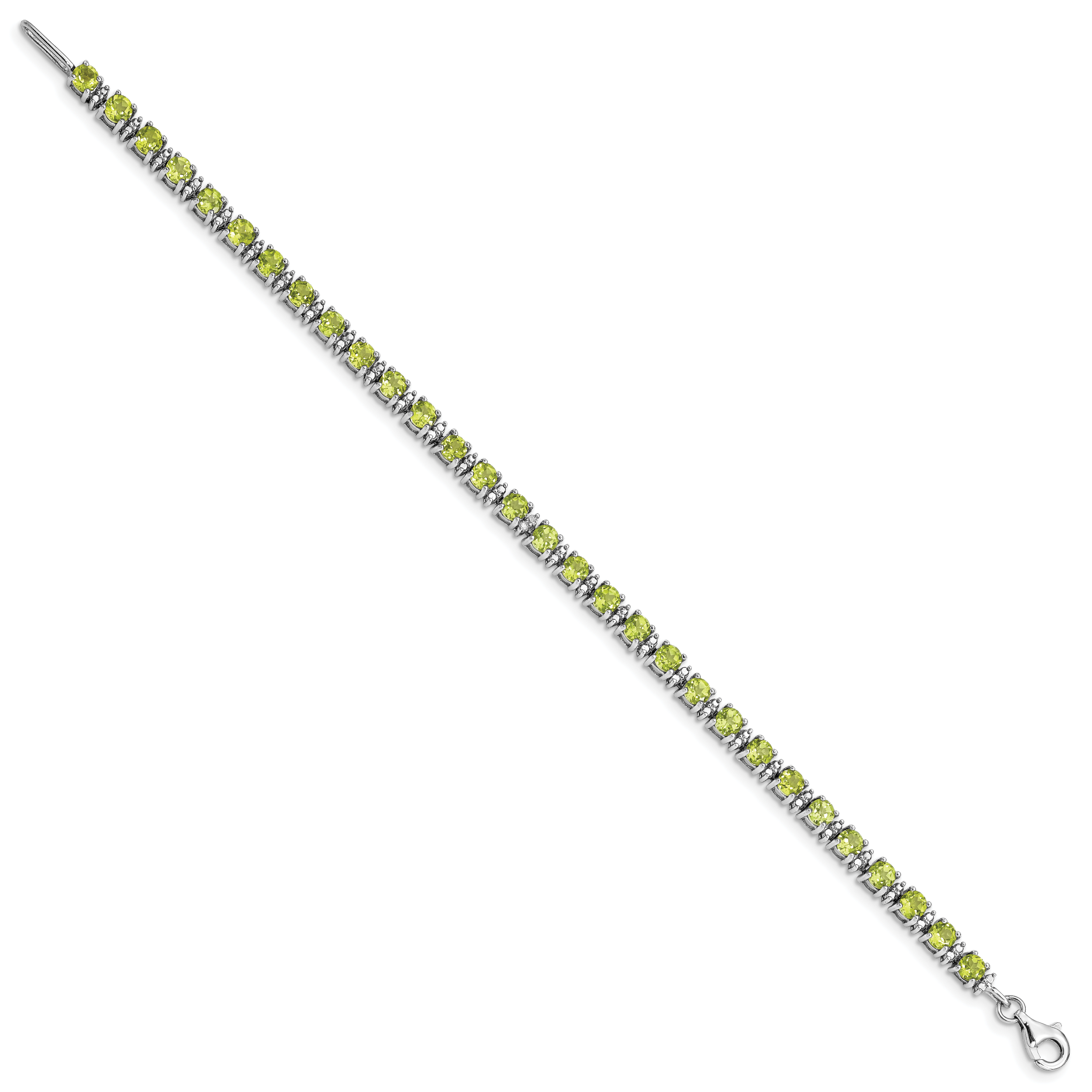 Sterling Silver Rhodium-plated Peridot and Diamond Bracelet