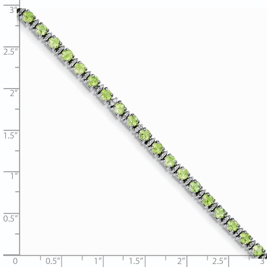 Sterling Silver Rhodium-plated Peridot and Diamond Bracelet
