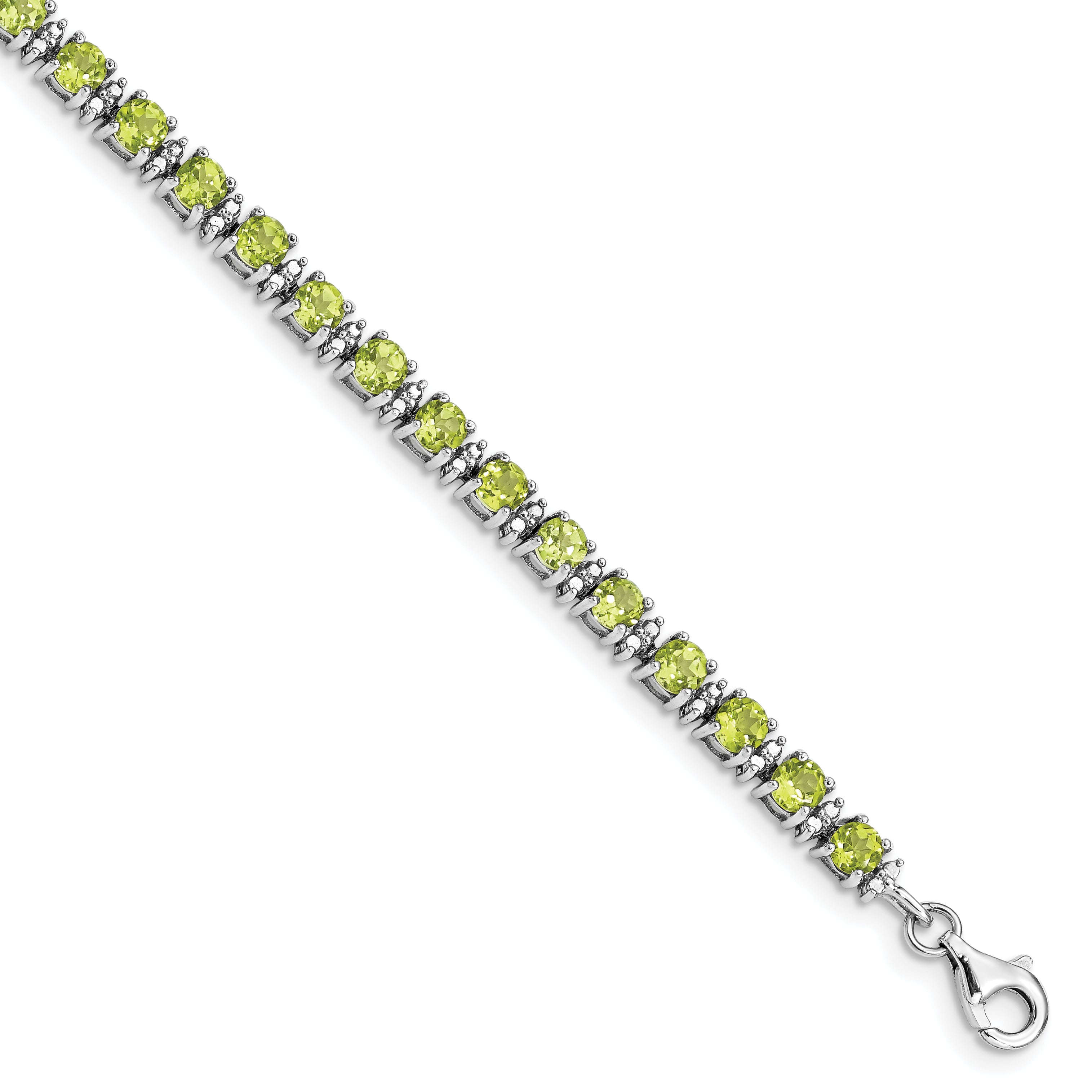 Sterling Silver Rhodium-plated Peridot and Diamond Bracelet Main image