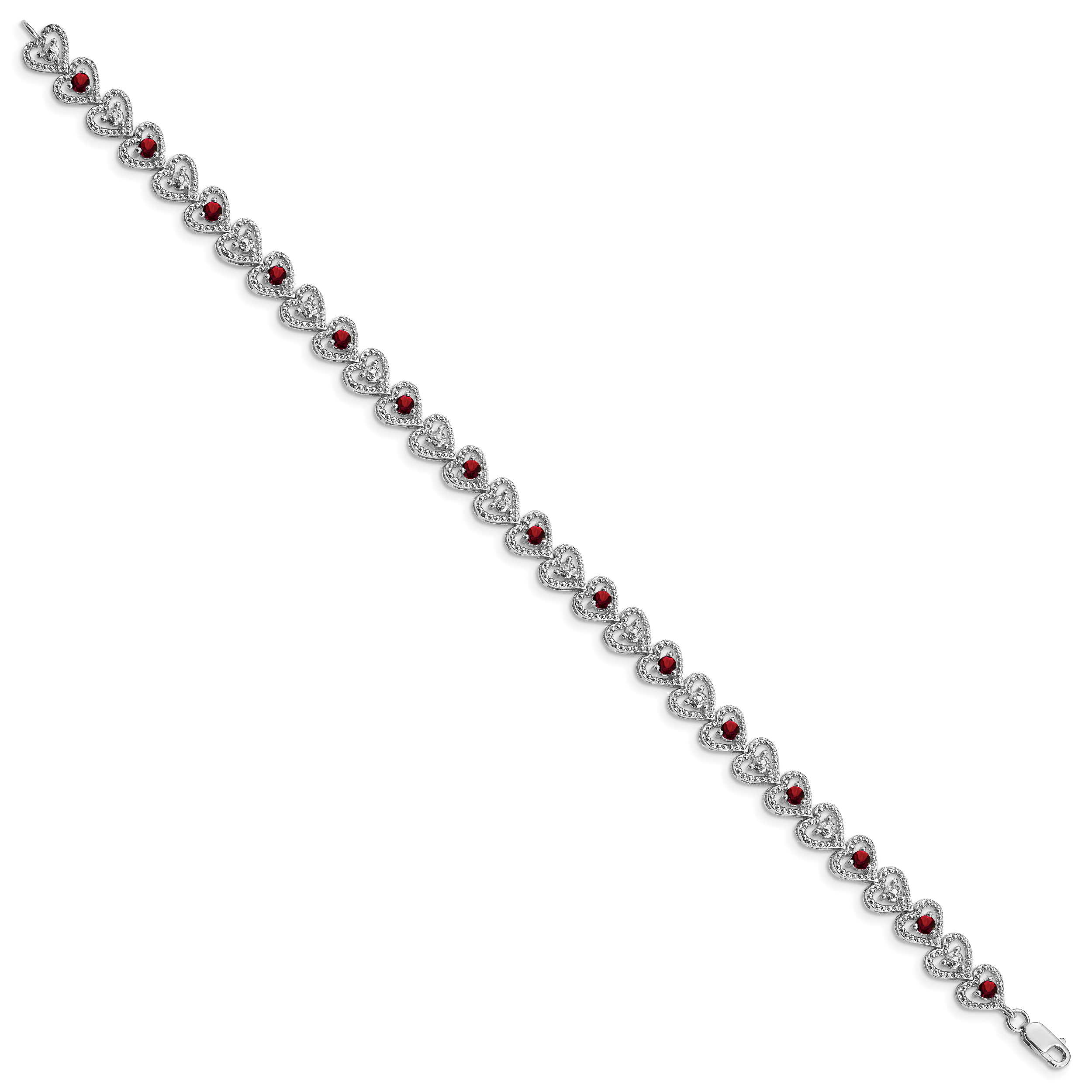 Sterling Silver Rhodium-plated Garnet Diamond Bracelet Secondary image