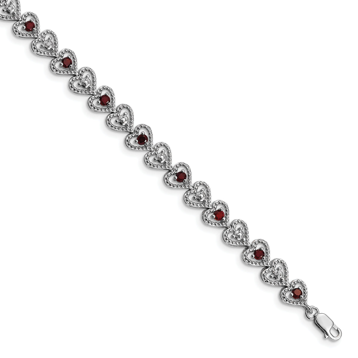 Sterling Silver Rhodium-plated Garnet Diamond Bracelet