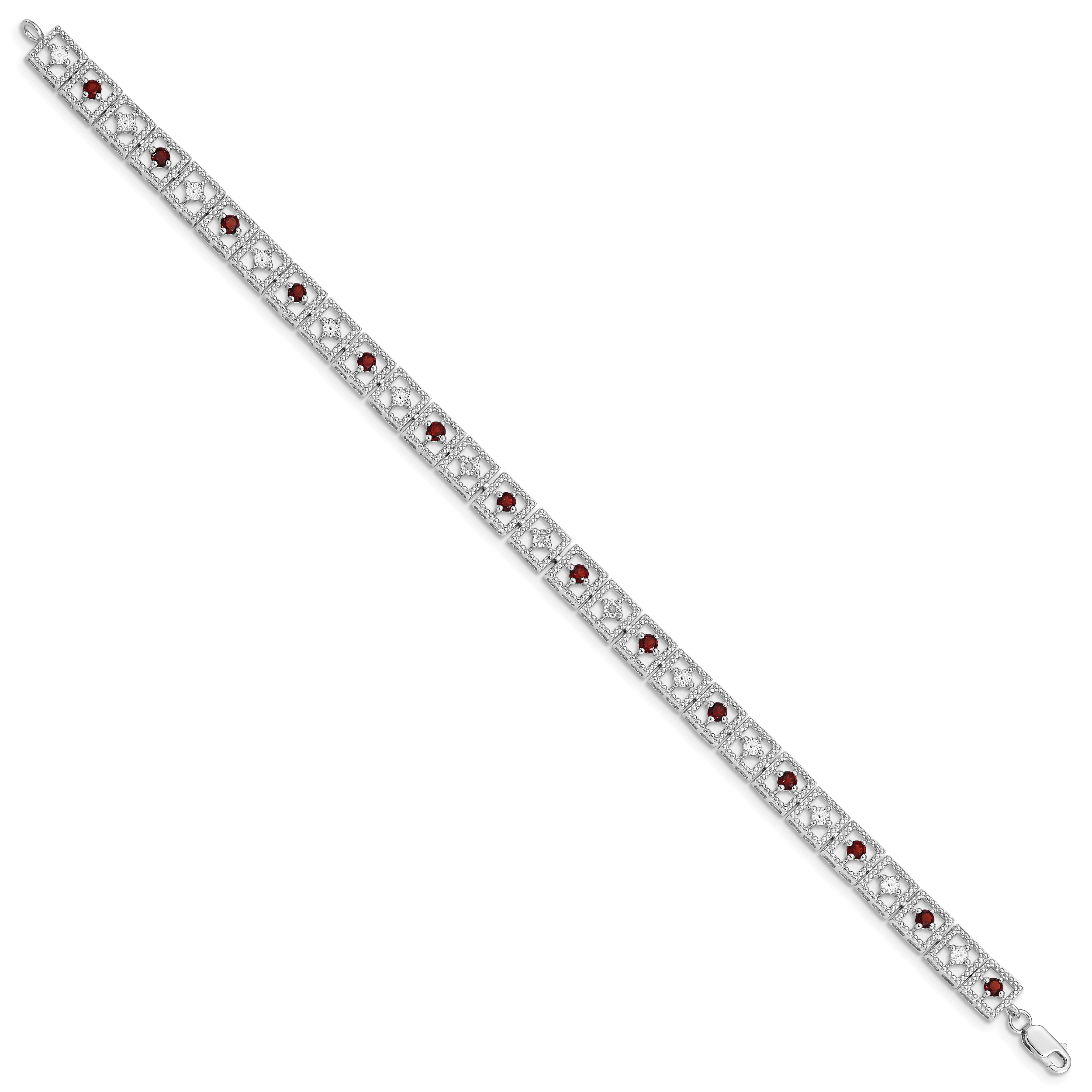 Sterling Silver Rhodium-plated Garnet Diamond Bracelet Secondary image