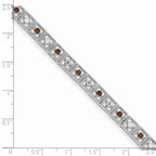 Sterling Silver Rhodium-plated Garnet Diamond Bracelet