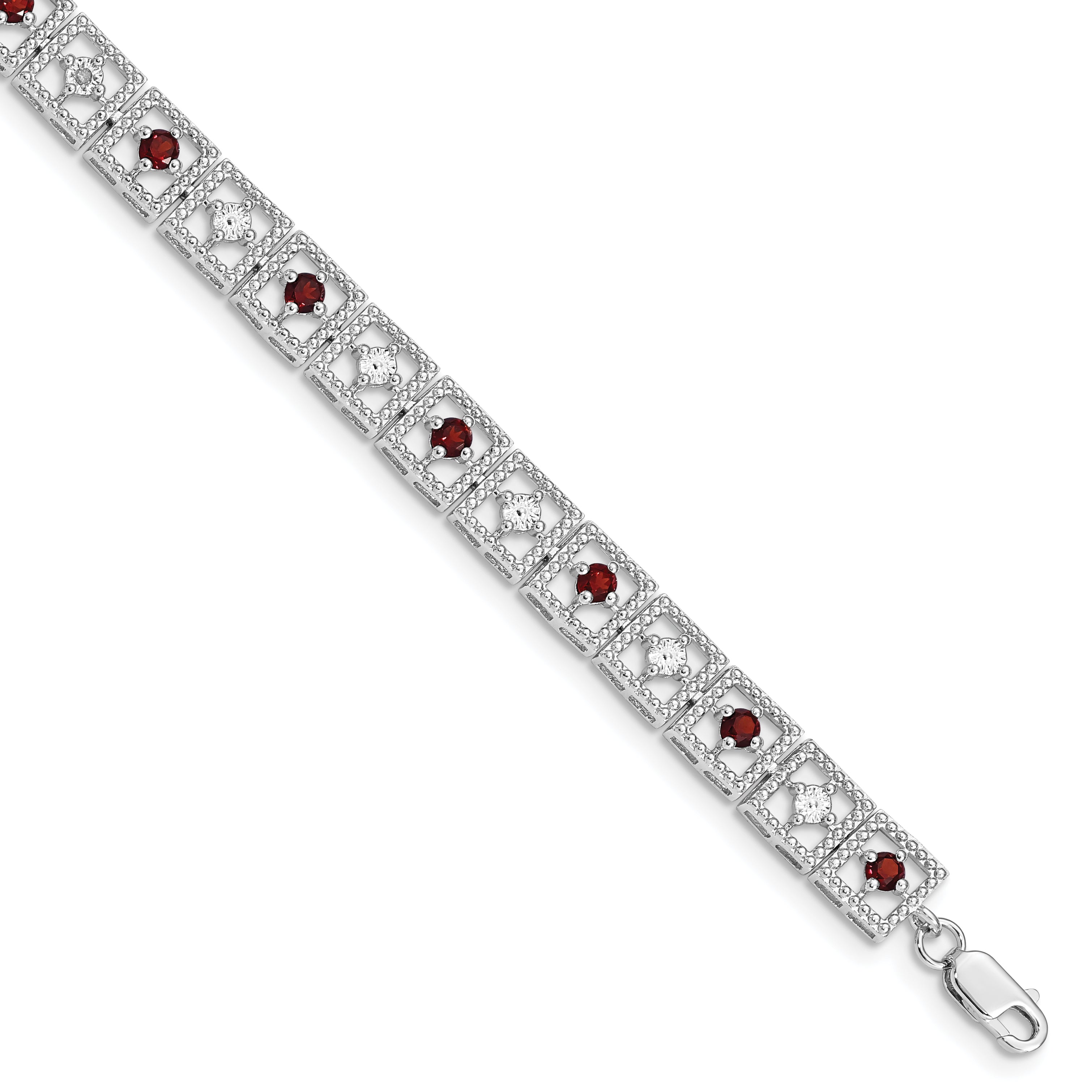 Sterling Silver Rhodium-plated Garnet Diamond Bracelet Main image