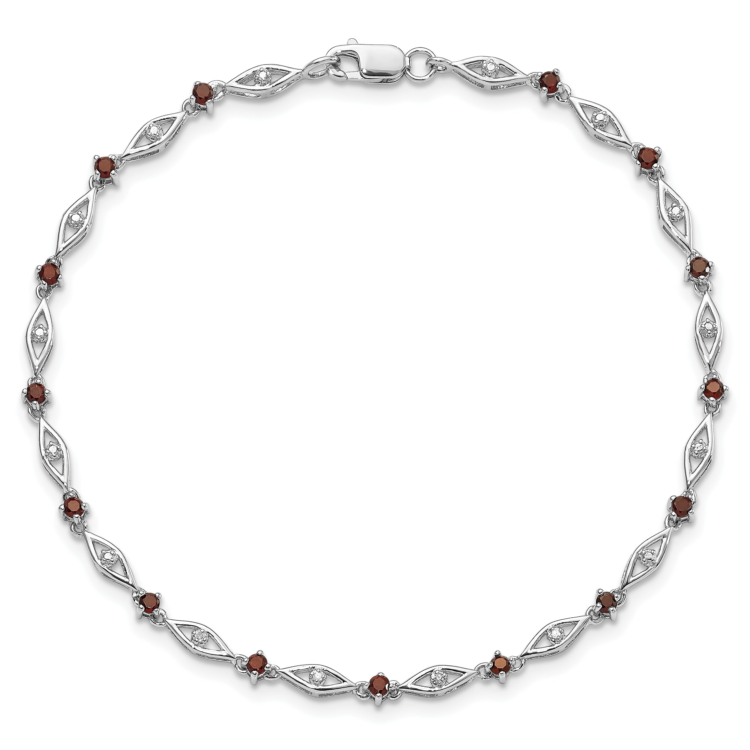Sterling Silver Rhodium-plated Garnet Diamond Bracelet