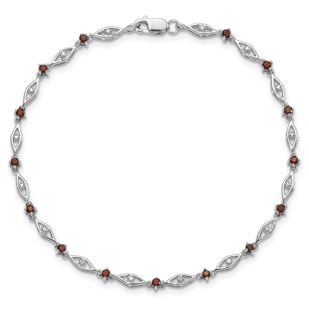 Sterling Silver Rhodium-plated Garnet Diamond Bracelet