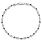 Sterling Silver Rhodium-plated Garnet Diamond Bracelet