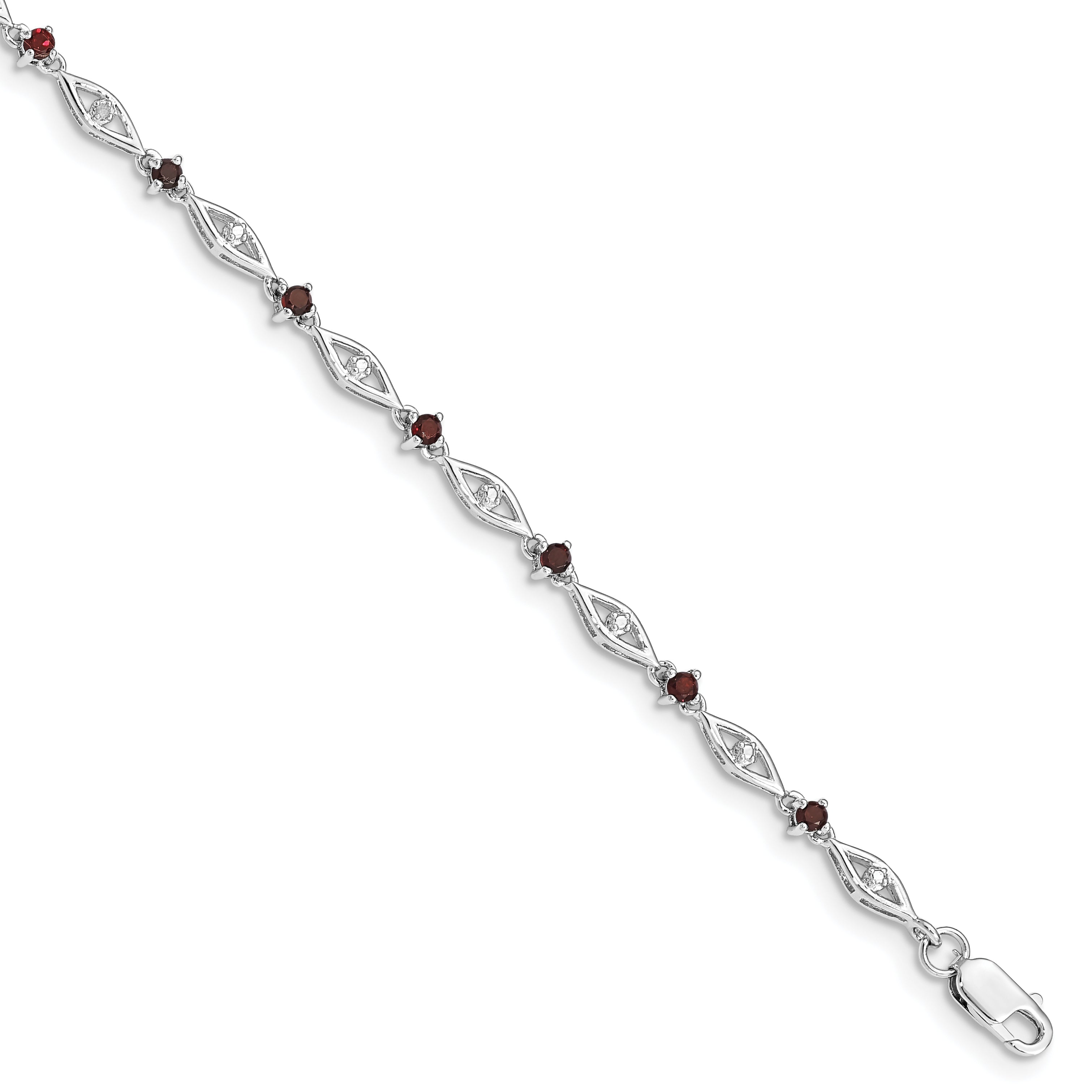 Sterling Silver Rhodium-plated Garnet Diamond Bracelet Main image