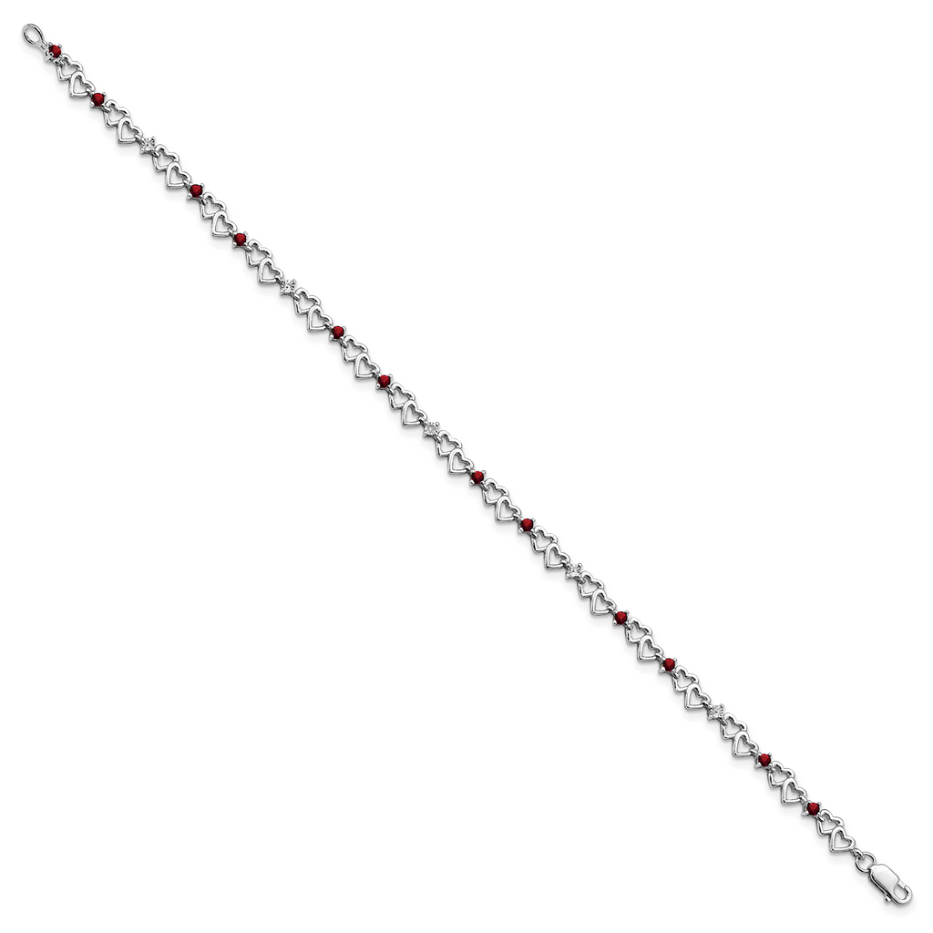 Sterling Silver Rhodium-plated Garnet & Diamond Bracelet