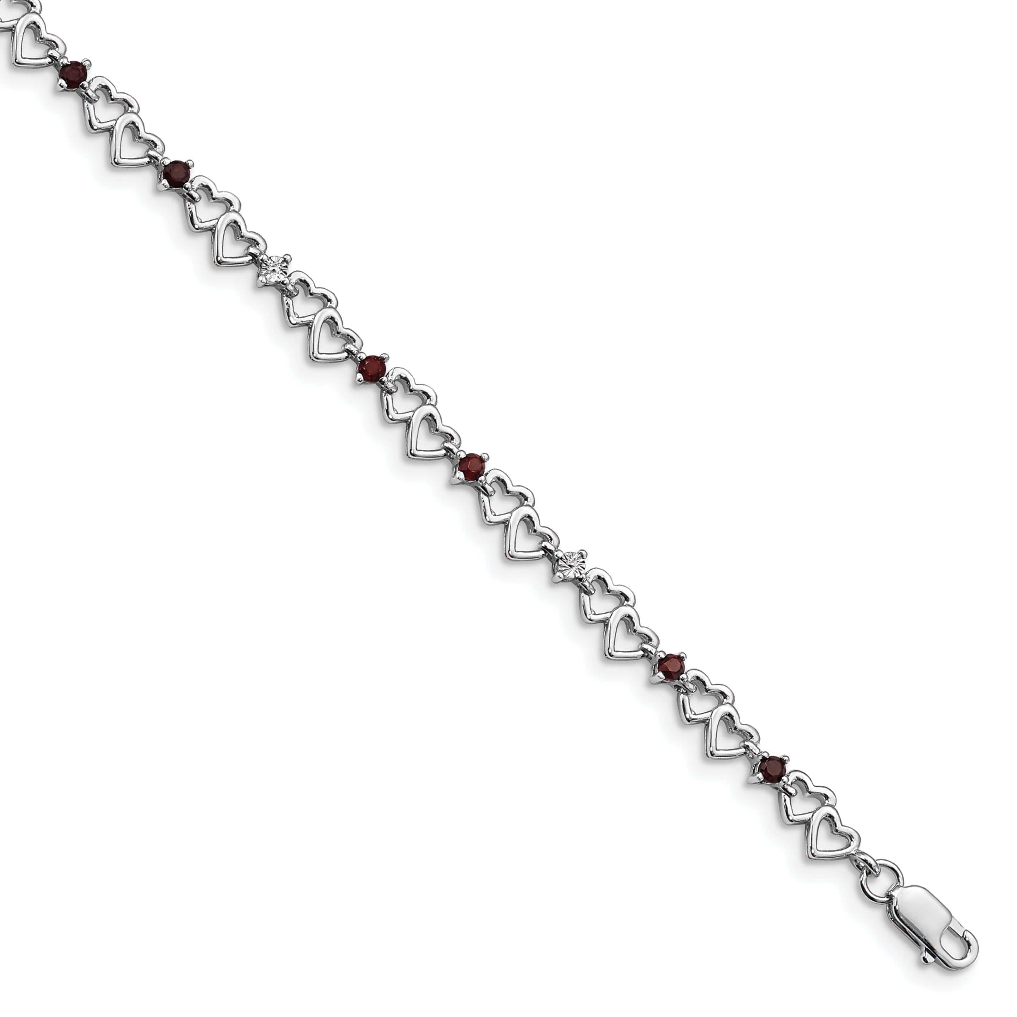 Sterling Silver Rhodium-plated Garnet & Diamond Bracelet Main image