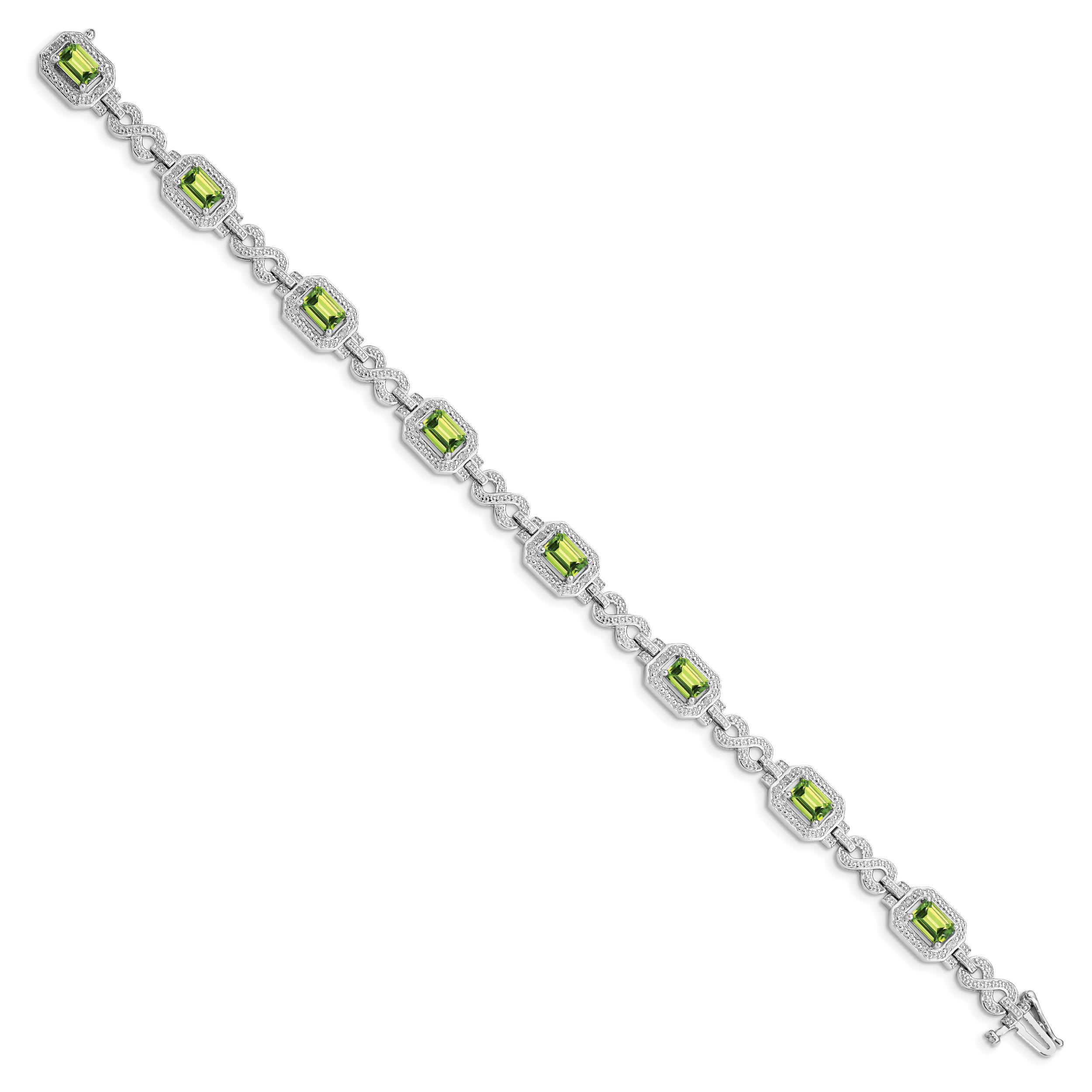 Sterling Silver Rhodium-plated Diamond & Peridot Bracelet Secondary image