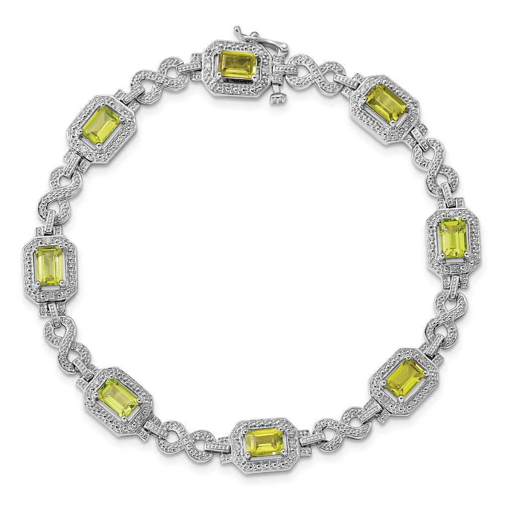 Sterling Silver Rhodium-plated Diamond & Peridot Bracelet