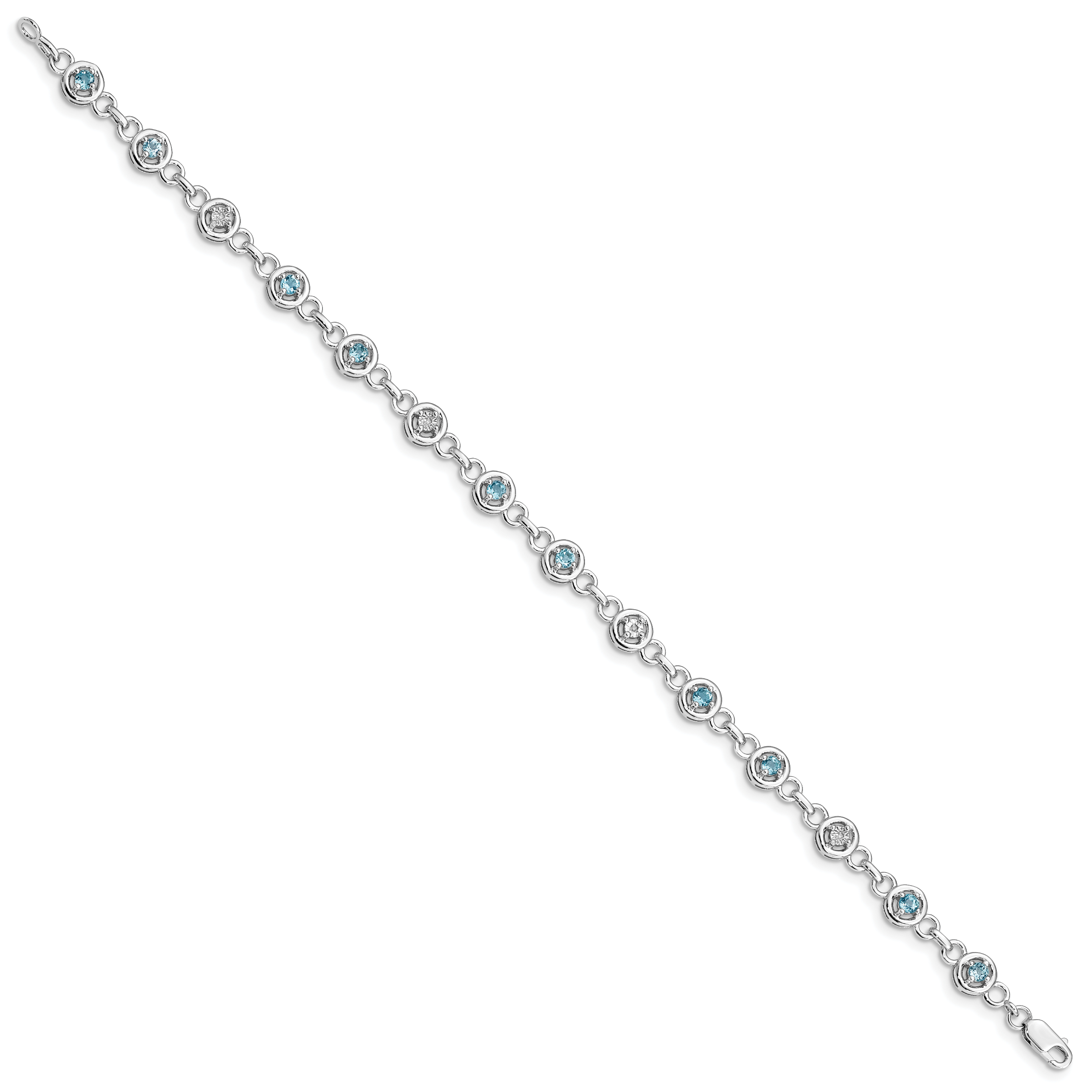 Sterling Silver Rhodium-plated Blue Topaz & Diamond Bracelet Secondary image