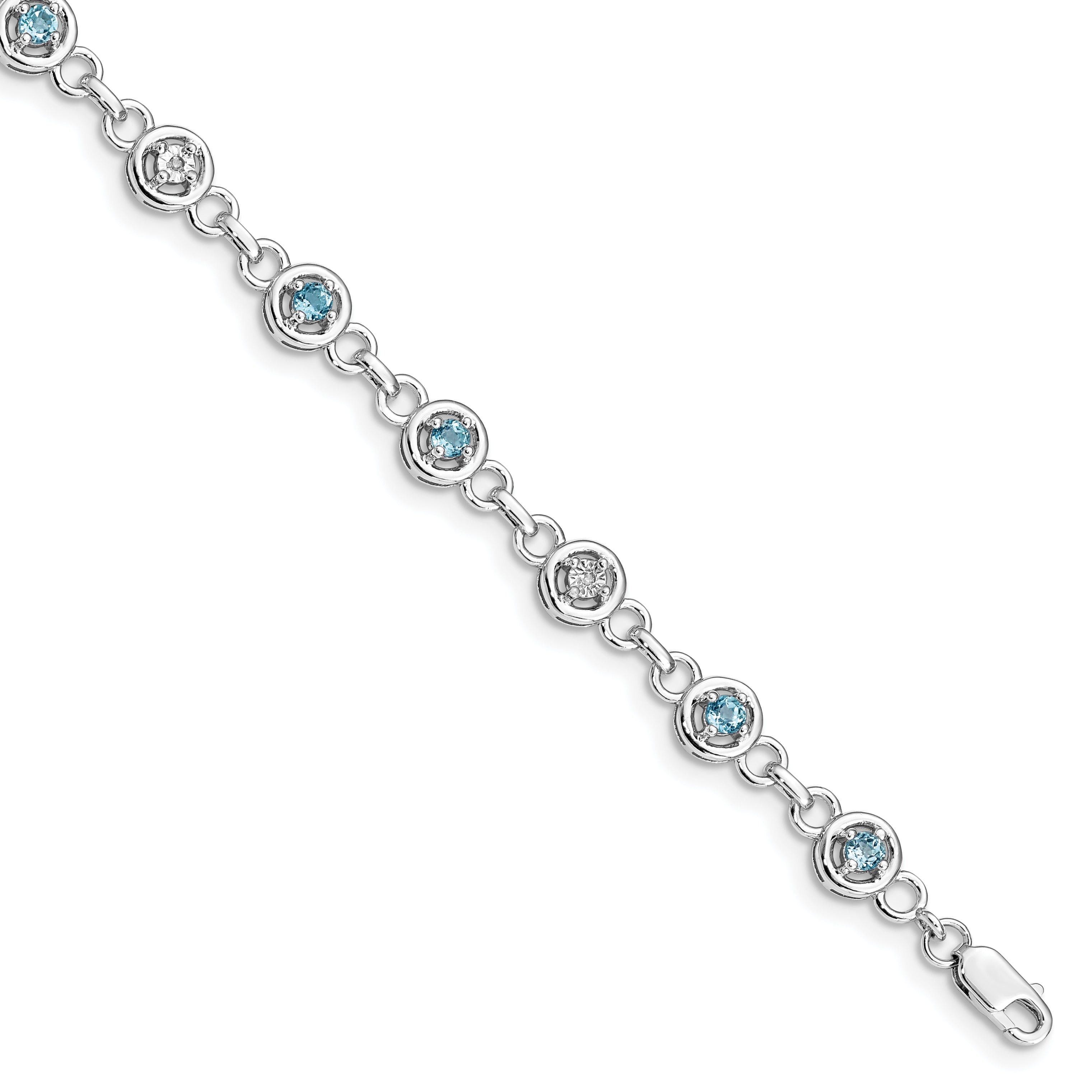 Sterling Silver Rhodium-plated Blue Topaz & Diamond Bracelet Main image