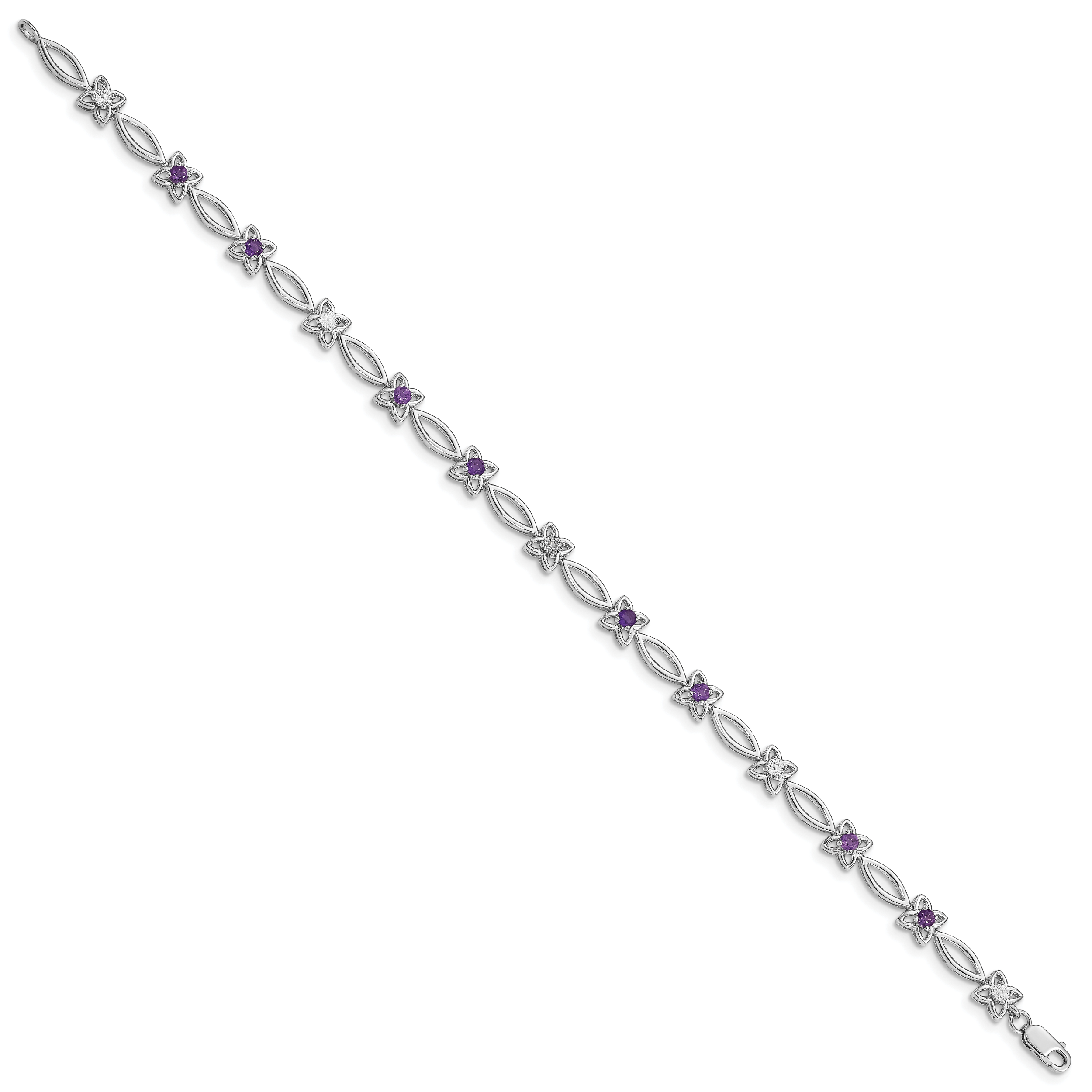 Sterling Silver Rhodium-plated Amethyst & Diamond Bracelet Secondary image