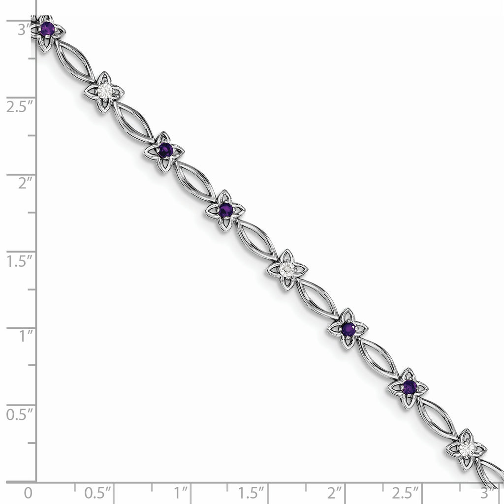Sterling Silver Rhodium-plated Amethyst & Diamond Bracelet