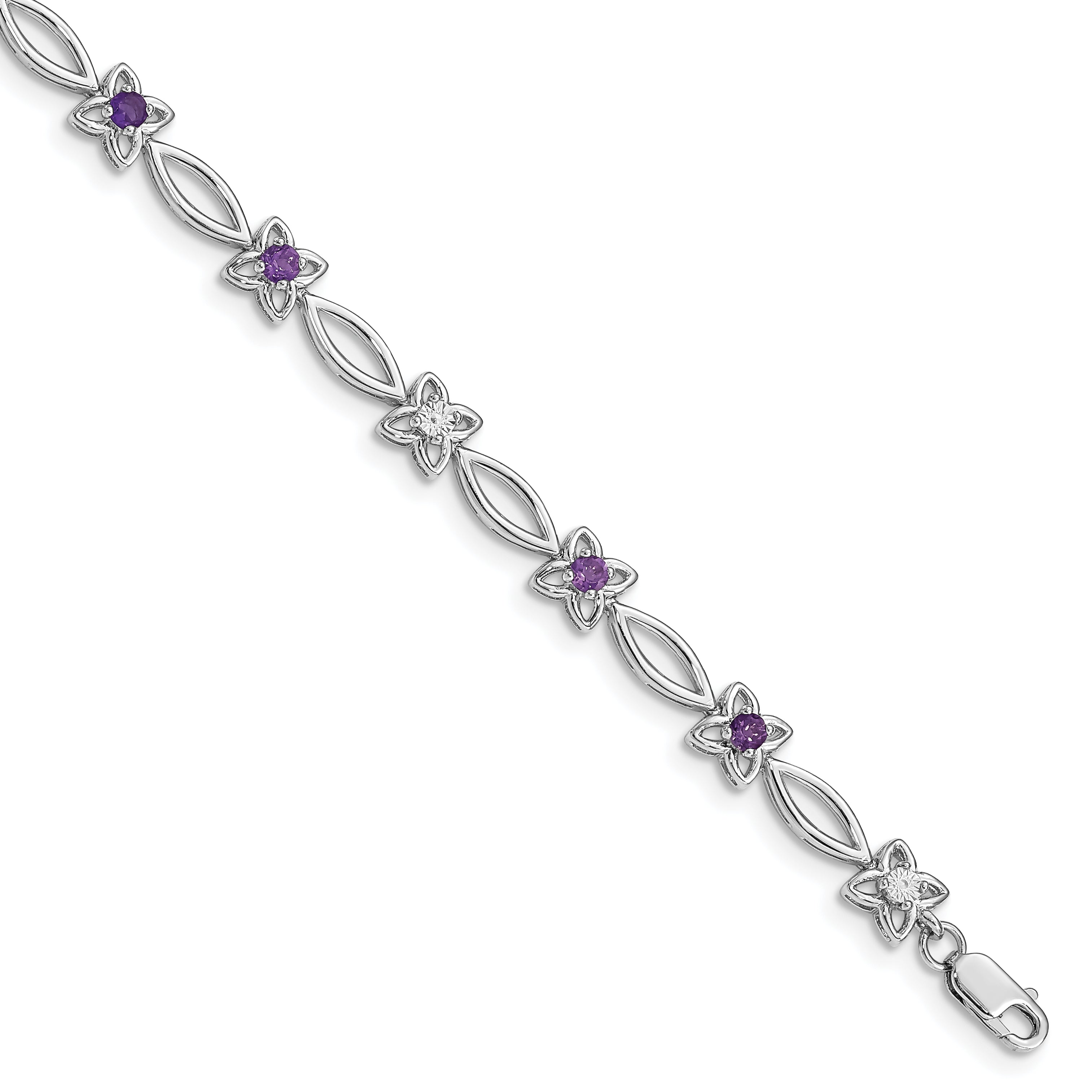 Sterling Silver Rhodium-plated Amethyst & Diamond Bracelet Main image