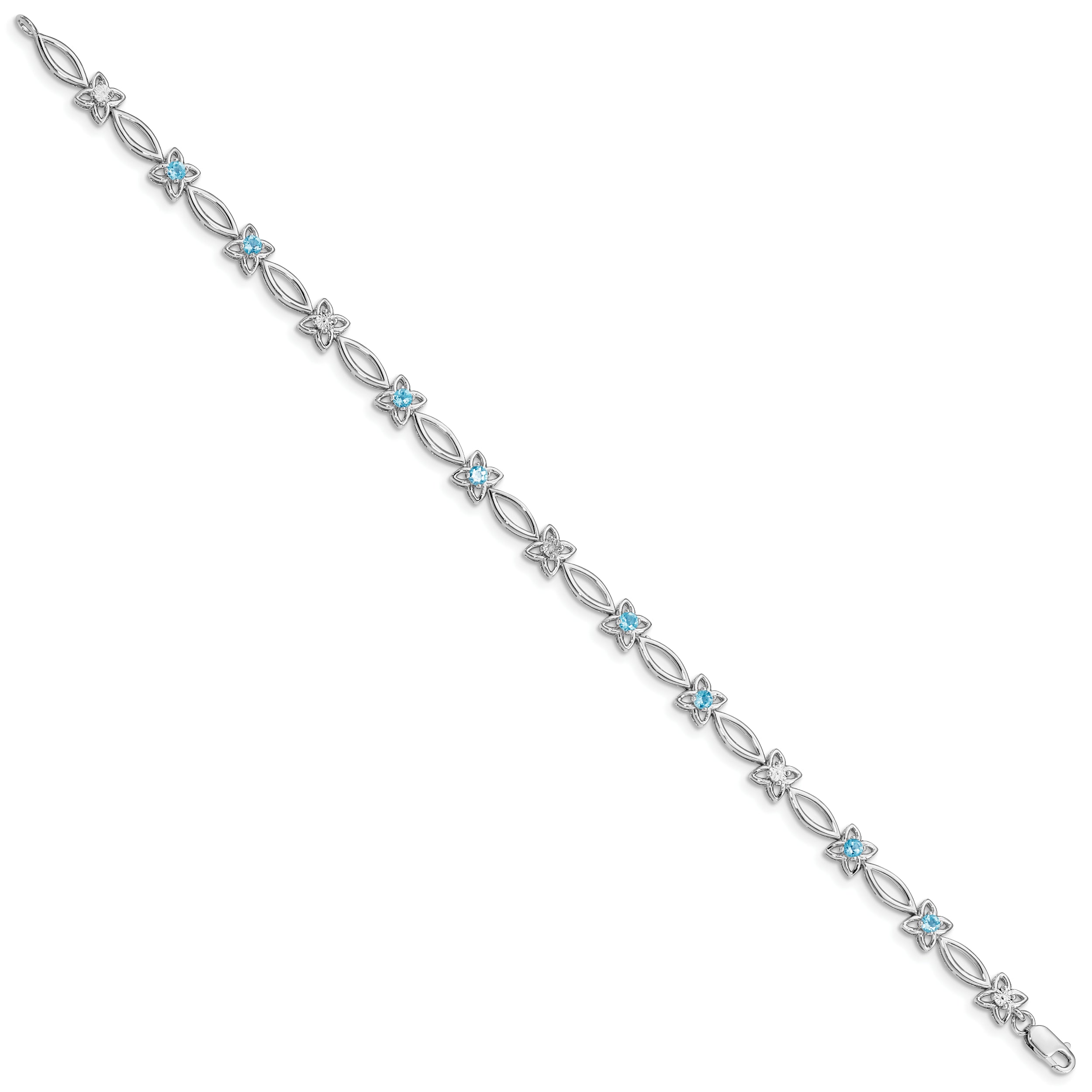 Sterling Silver Rhodium-plated Blue Topaz & Diamond Bracelet