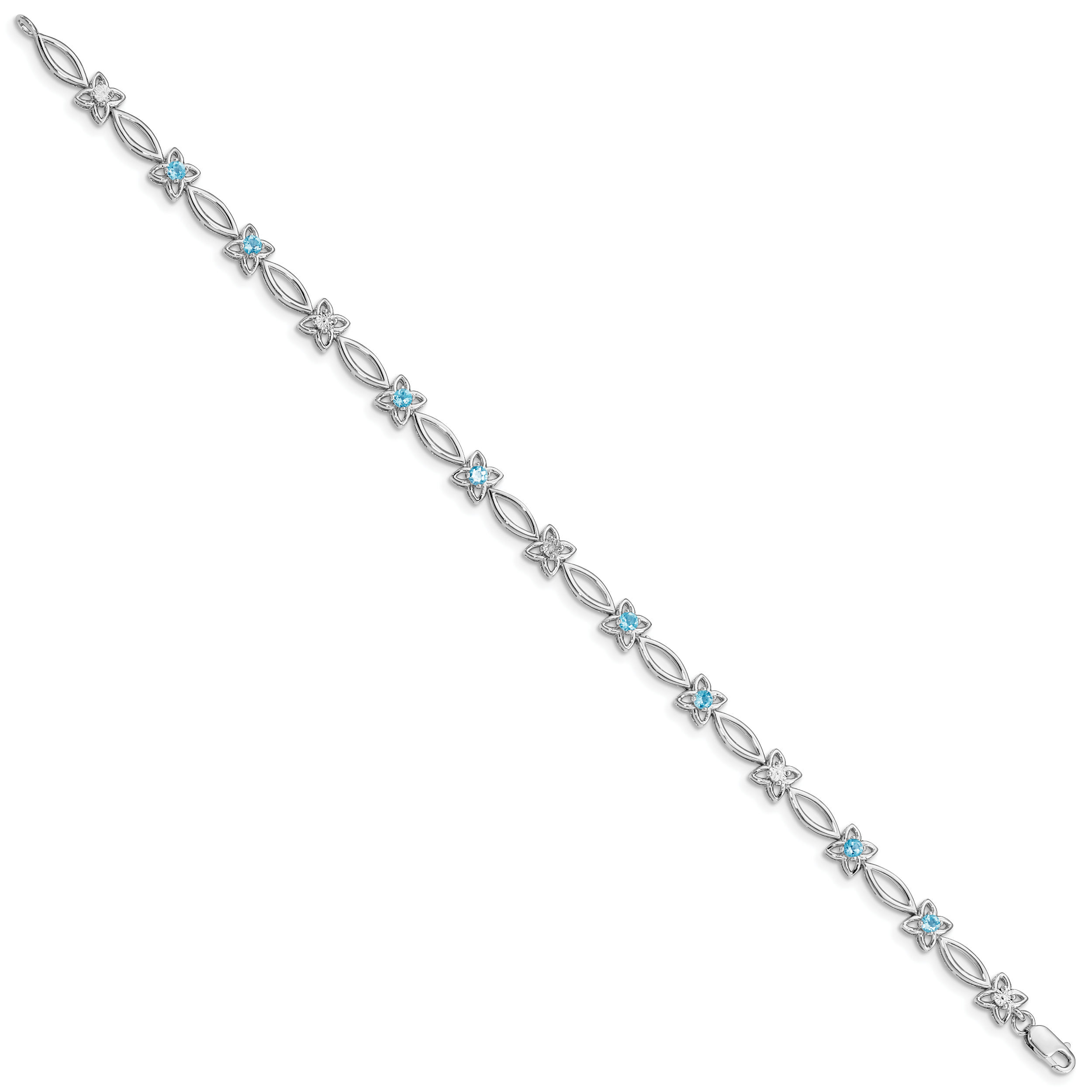 Sterling Silver Rhodium-plated Blue Topaz & Diamond Bracelet Secondary image