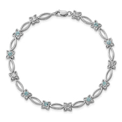 Sterling Silver Rhodium-plated Blue Topaz & Diamond Bracelet